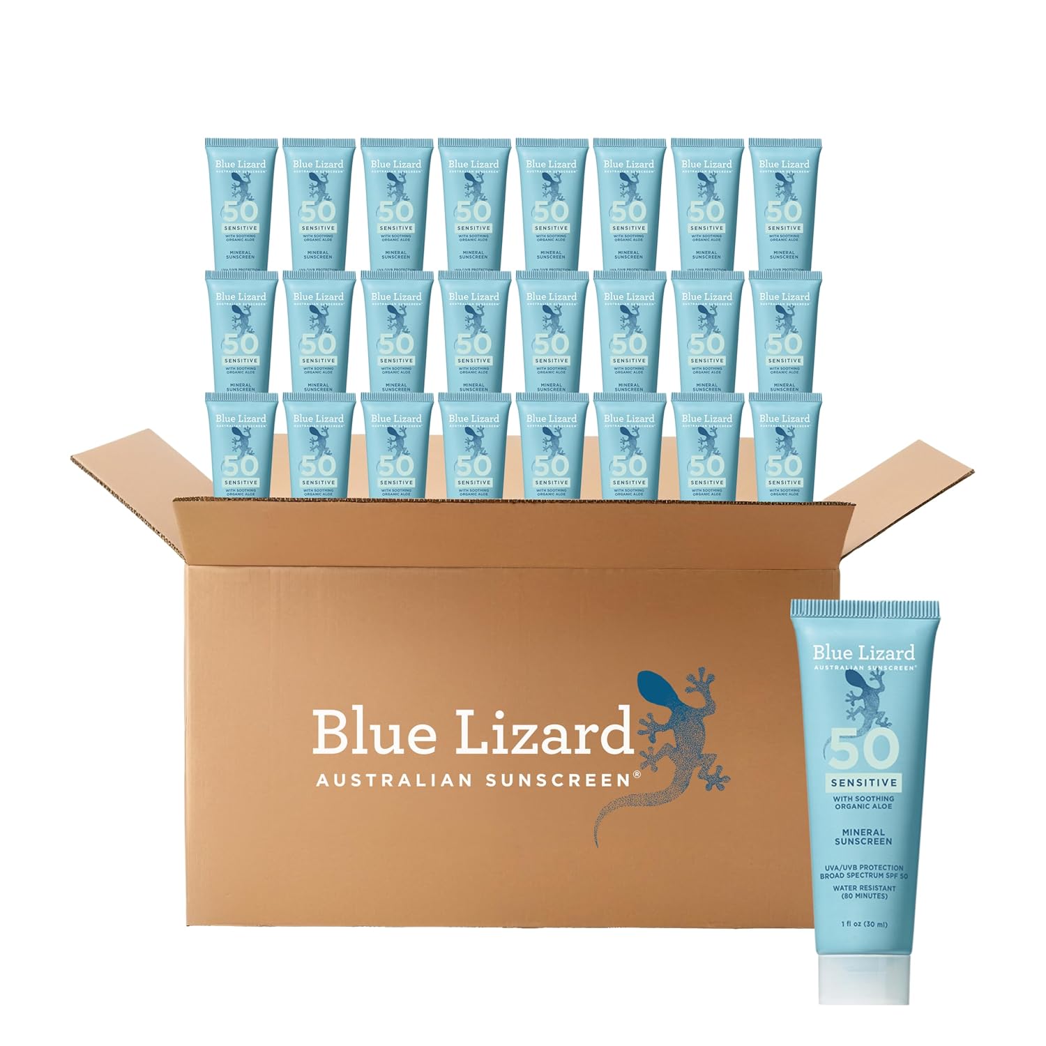 PROTECTOR SOLAR MINERAL BLUE LIZARD SENSITIVE SPF 50, PACK 24 UNIDADES DE 1OZ - 1