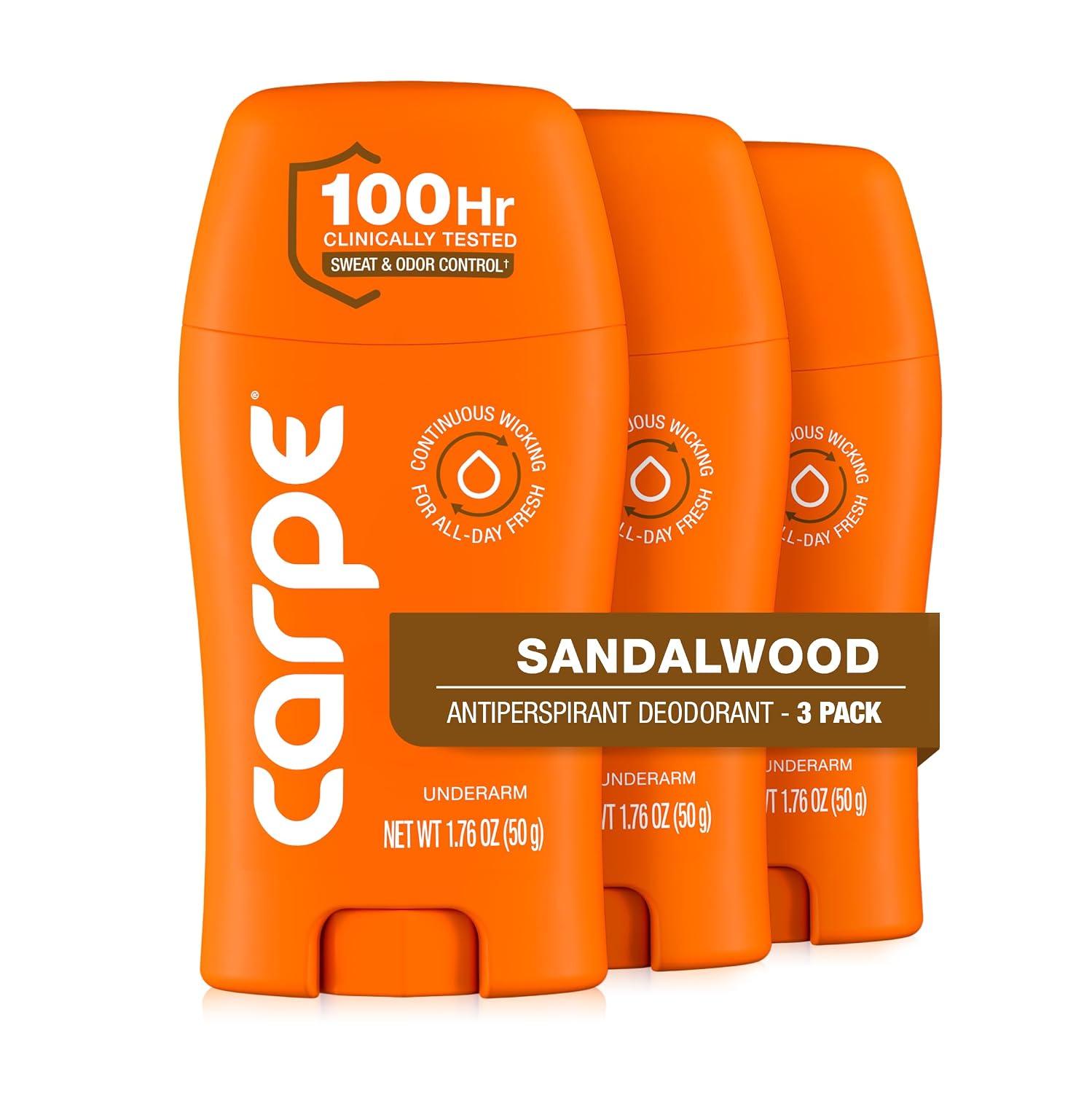 DESODORANTE ANTITRANSPIRANTE CARPE 100 HORAS PARA HOMBRE SÁNDALO PACK 3 - 1