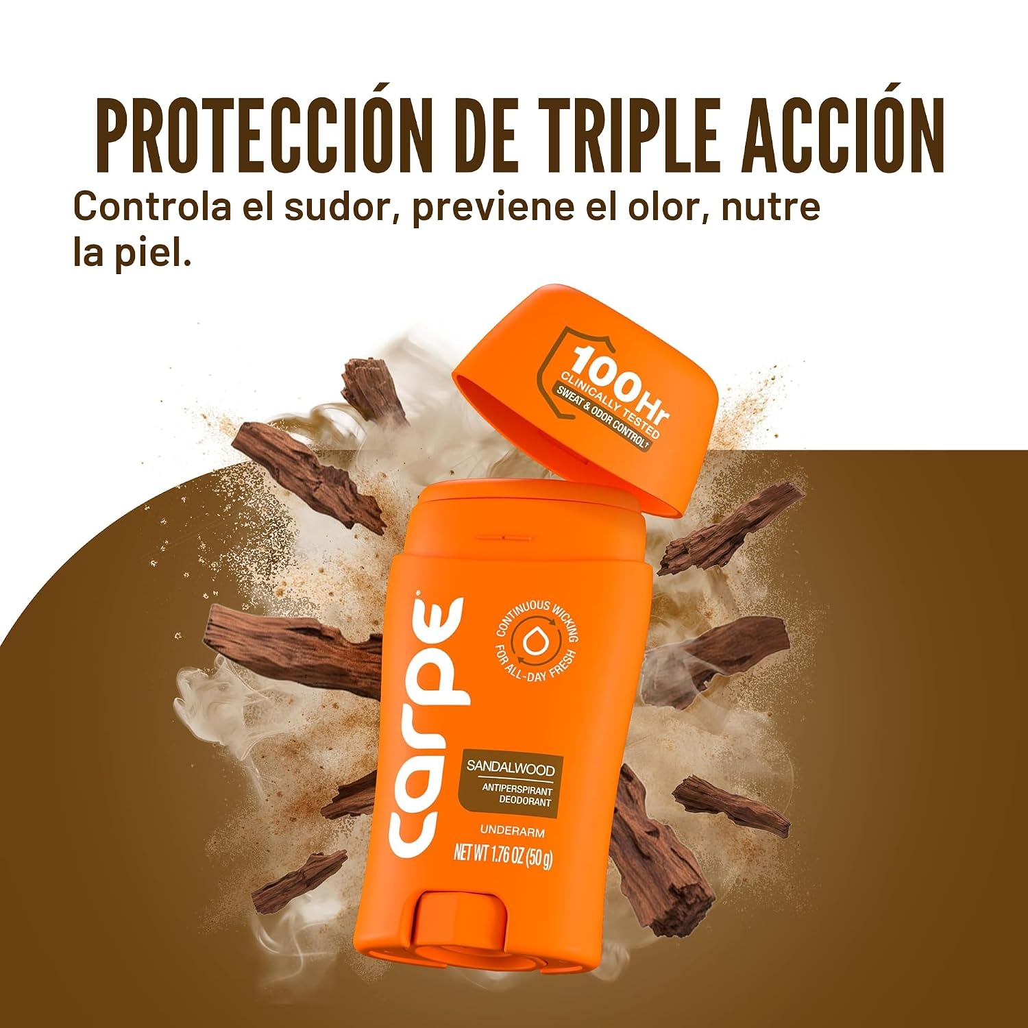 DESODORANTE ANTITRANSPIRANTE CARPE 100 HORAS PARA HOMBRE SÁNDALO PACK 3 - 5