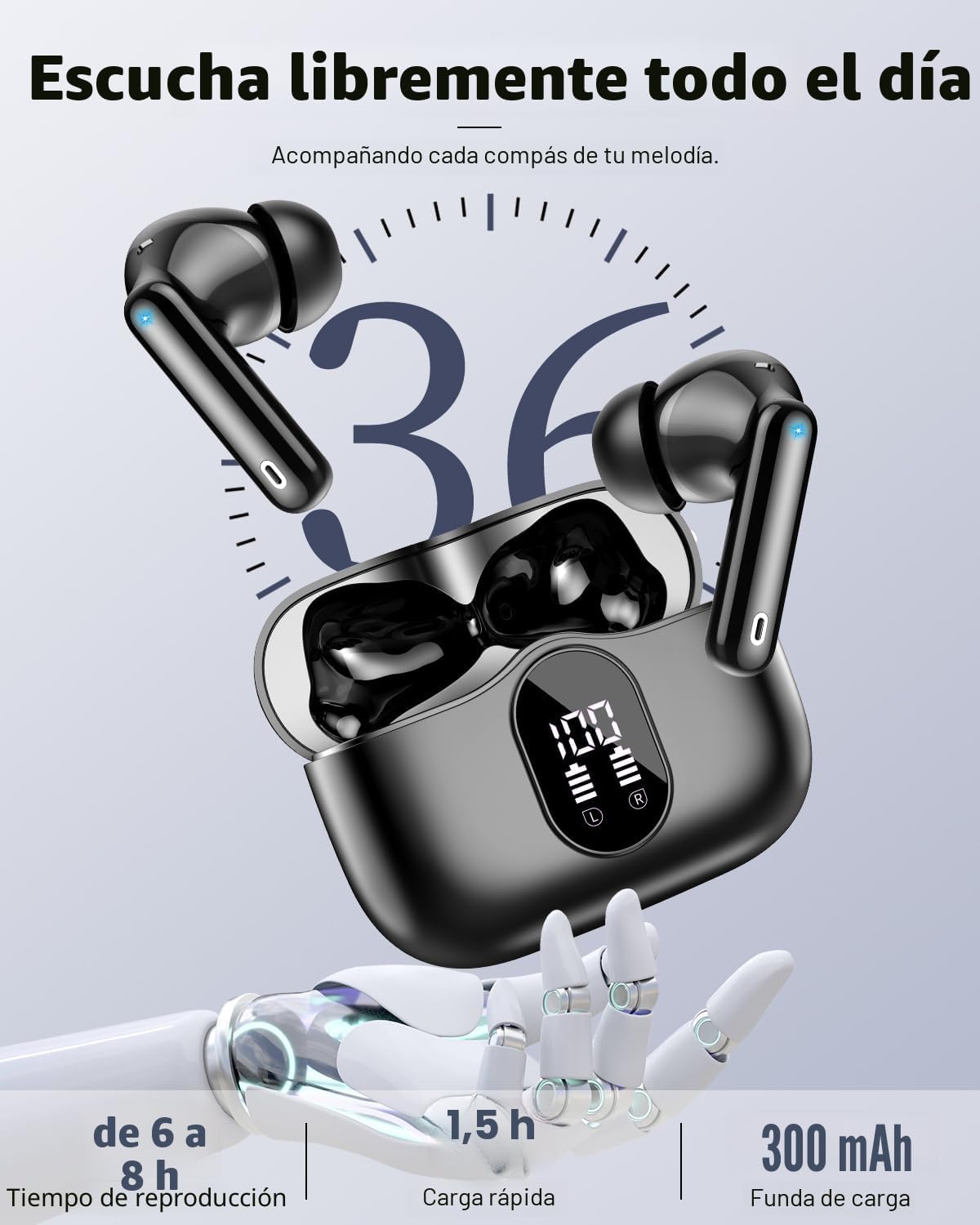 AUDÍFONOS INALÁMBRICOS BTOOTOS BLUETOOTH 5.4 CON TRADUCCIÓN DE IA, COLOR IVORY - 5