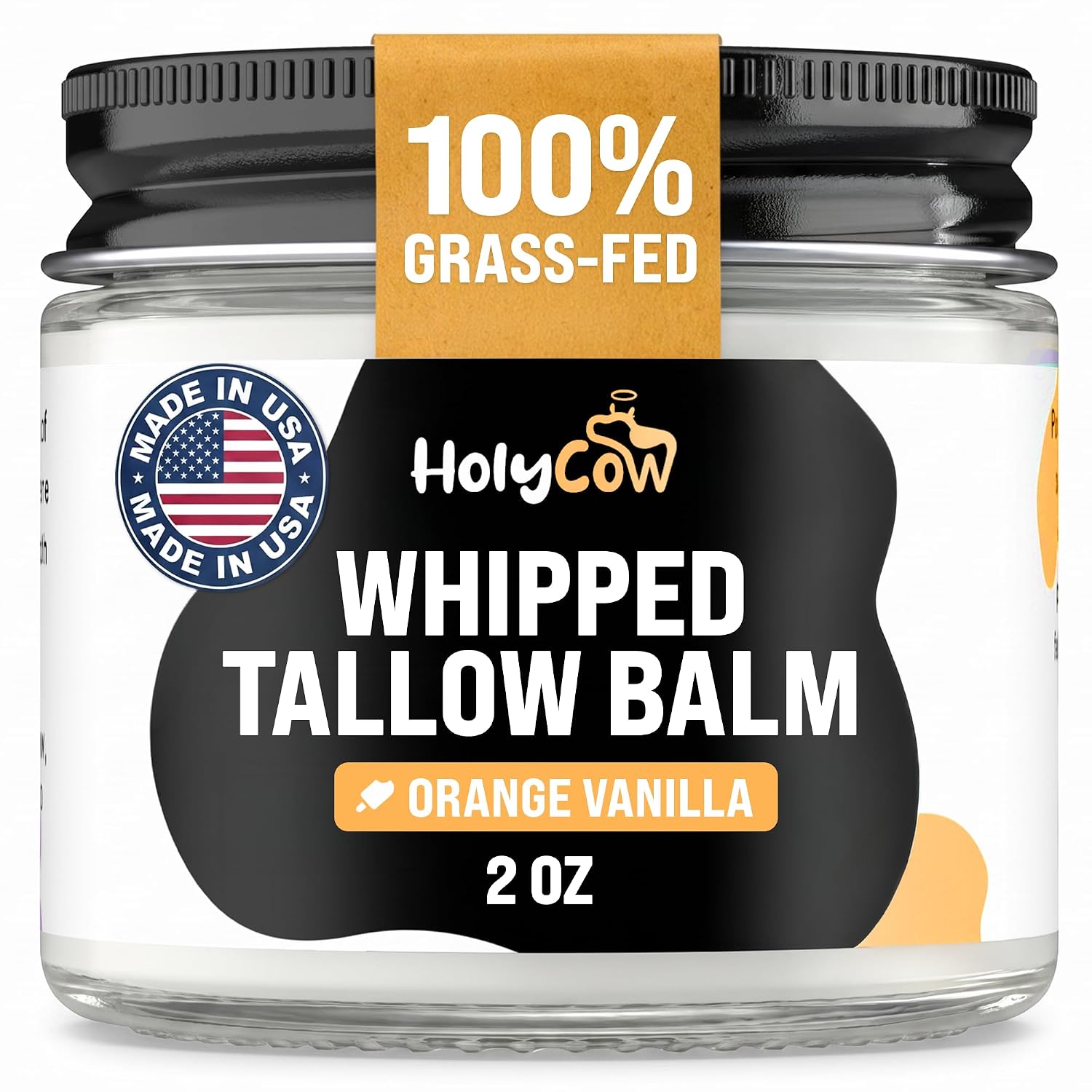 BÁLSAMO HIDRATANTE HOLYCOW GRASS FED BEEF TALLOW CON ACEITE DE JOJOBA 2 OZ NARANJA VAINILLA - 1