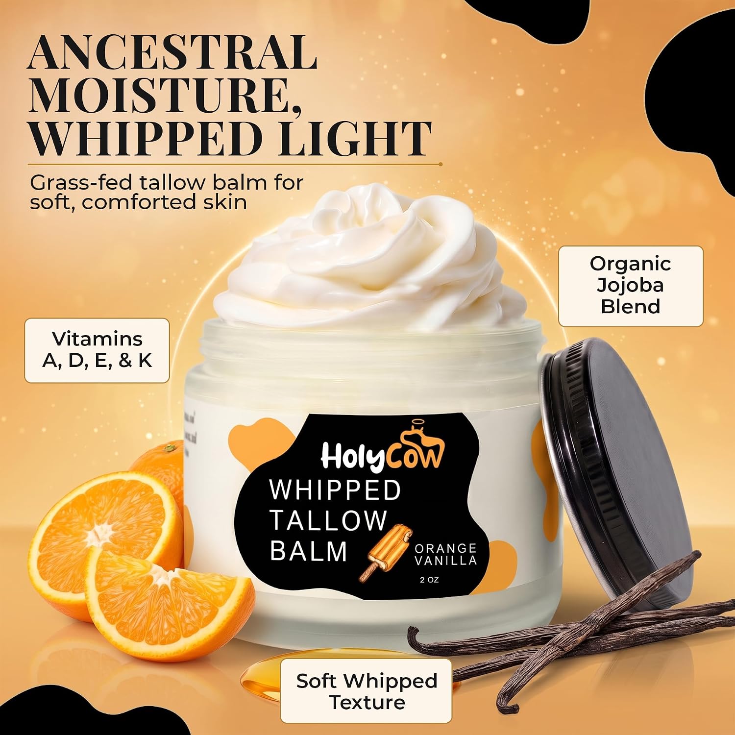 BÁLSAMO HIDRATANTE HOLYCOW GRASS FED BEEF TALLOW CON ACEITE DE JOJOBA 2 OZ NARANJA VAINILLA - 2