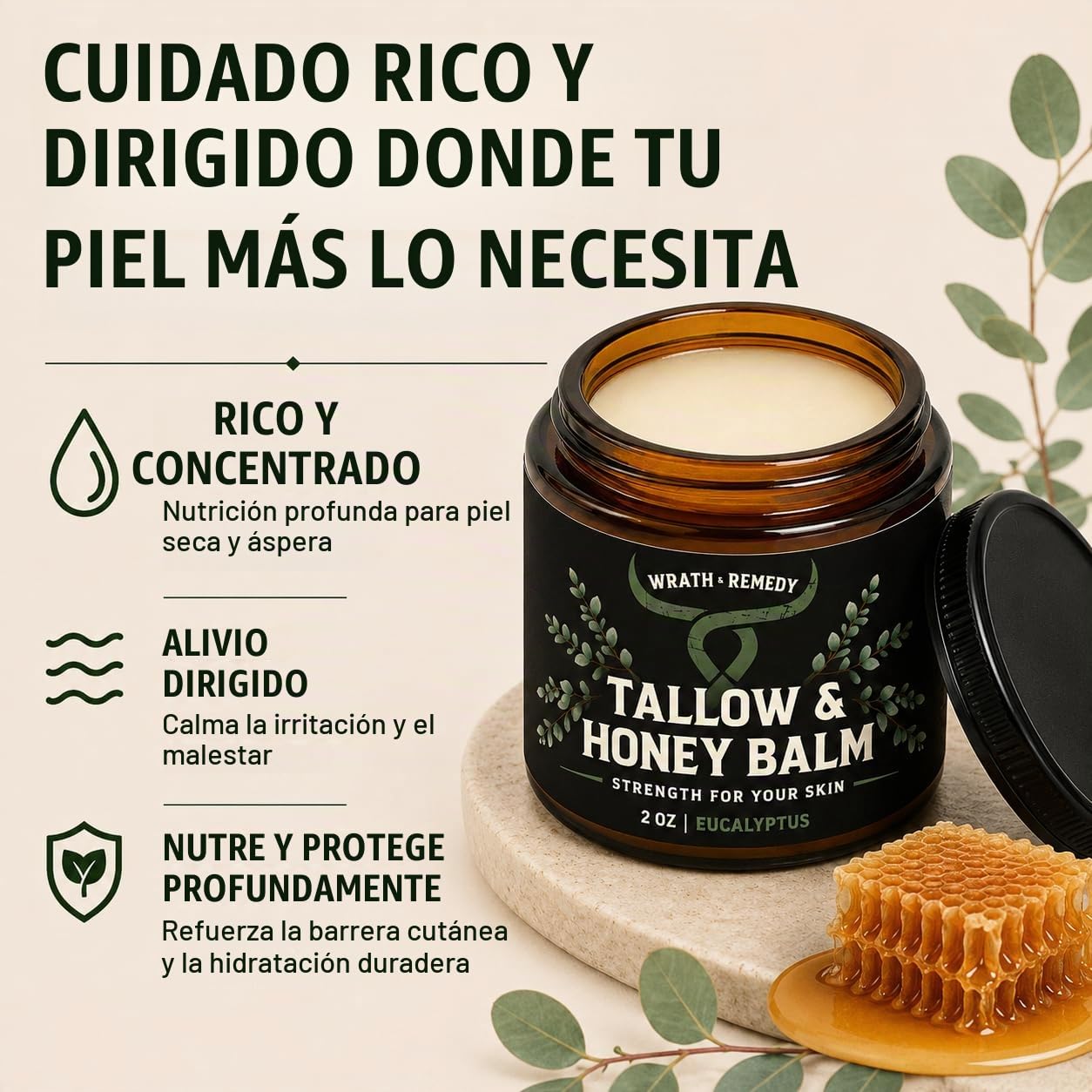 BÁLSAMO CONCENTRADO DE SEBO DE RES WRATH Y REMEDY CON EUCALIPTO, 2 OZ - 2