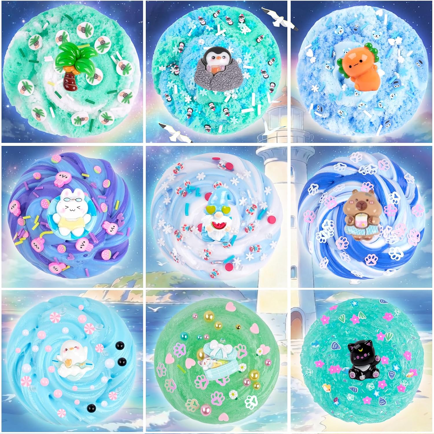 KIT DE SLIME AZUL 12 PIEZAS LAWOHO CON TEXTURAS VARIADAS Y ACCESORIOS - 3