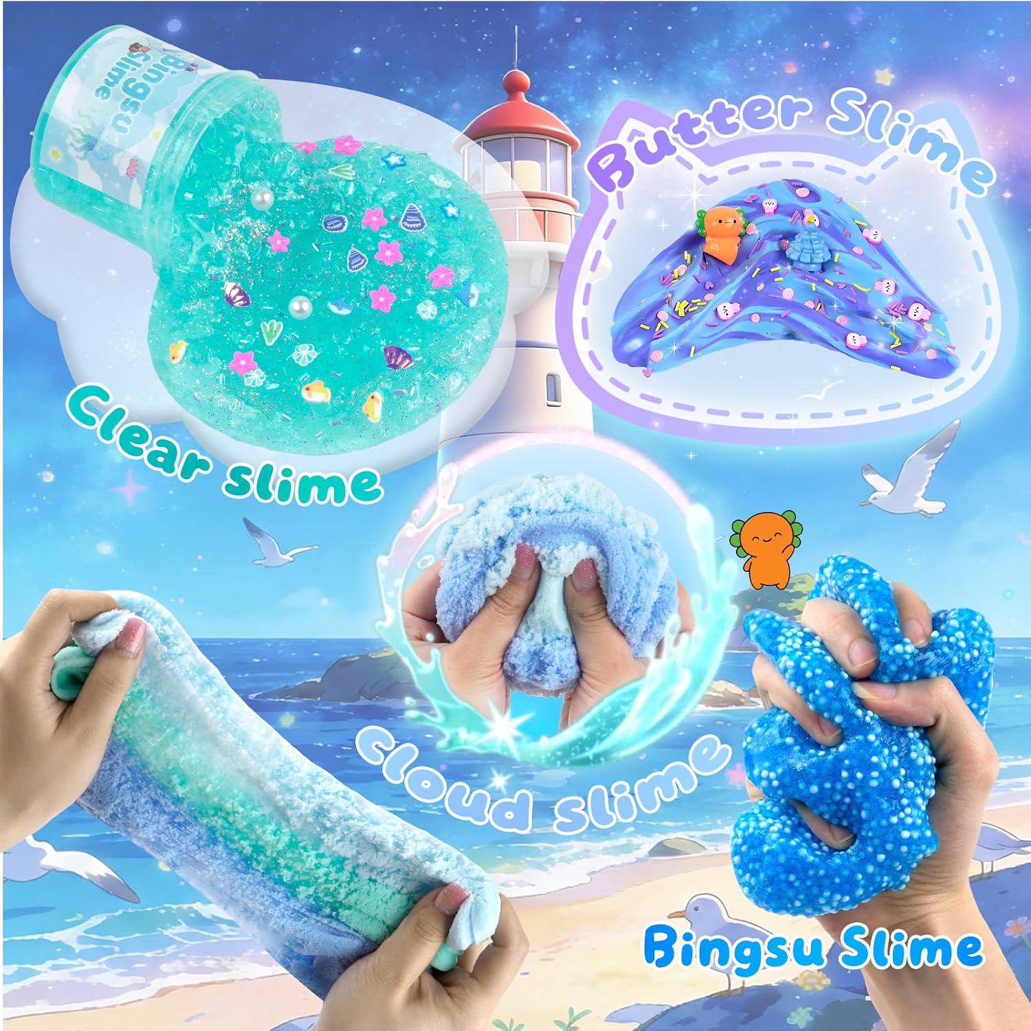 KIT DE SLIME AZUL 12 PIEZAS LAWOHO CON TEXTURAS VARIADAS Y ACCESORIOS - 5