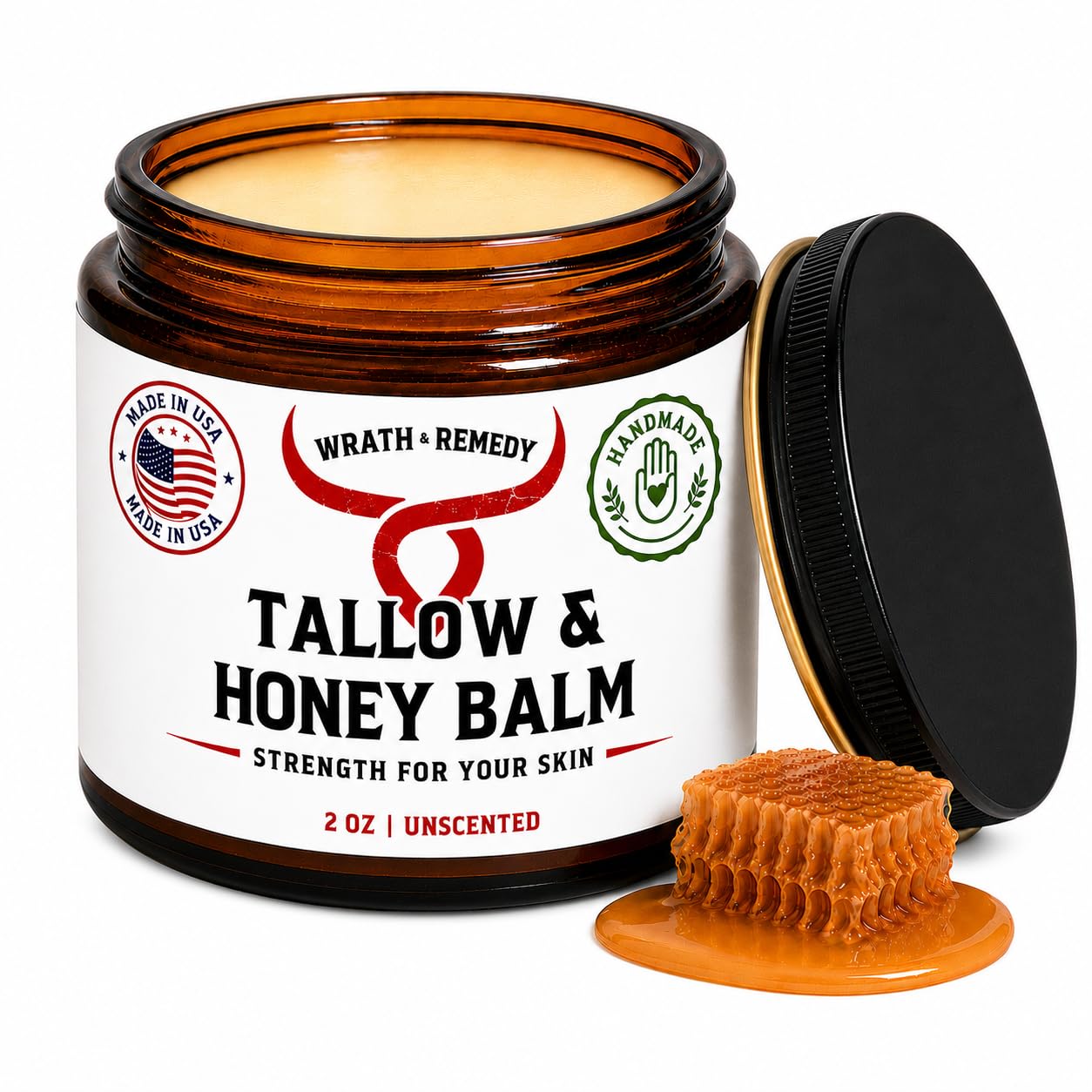 BÁLSAMO CONCENTRADO WRATH Y REMEDY BEEF TALLOW AND HONEY PARA PIEL SECA Y SENSIBLE, 2 OZ, SIN AROMA - 1