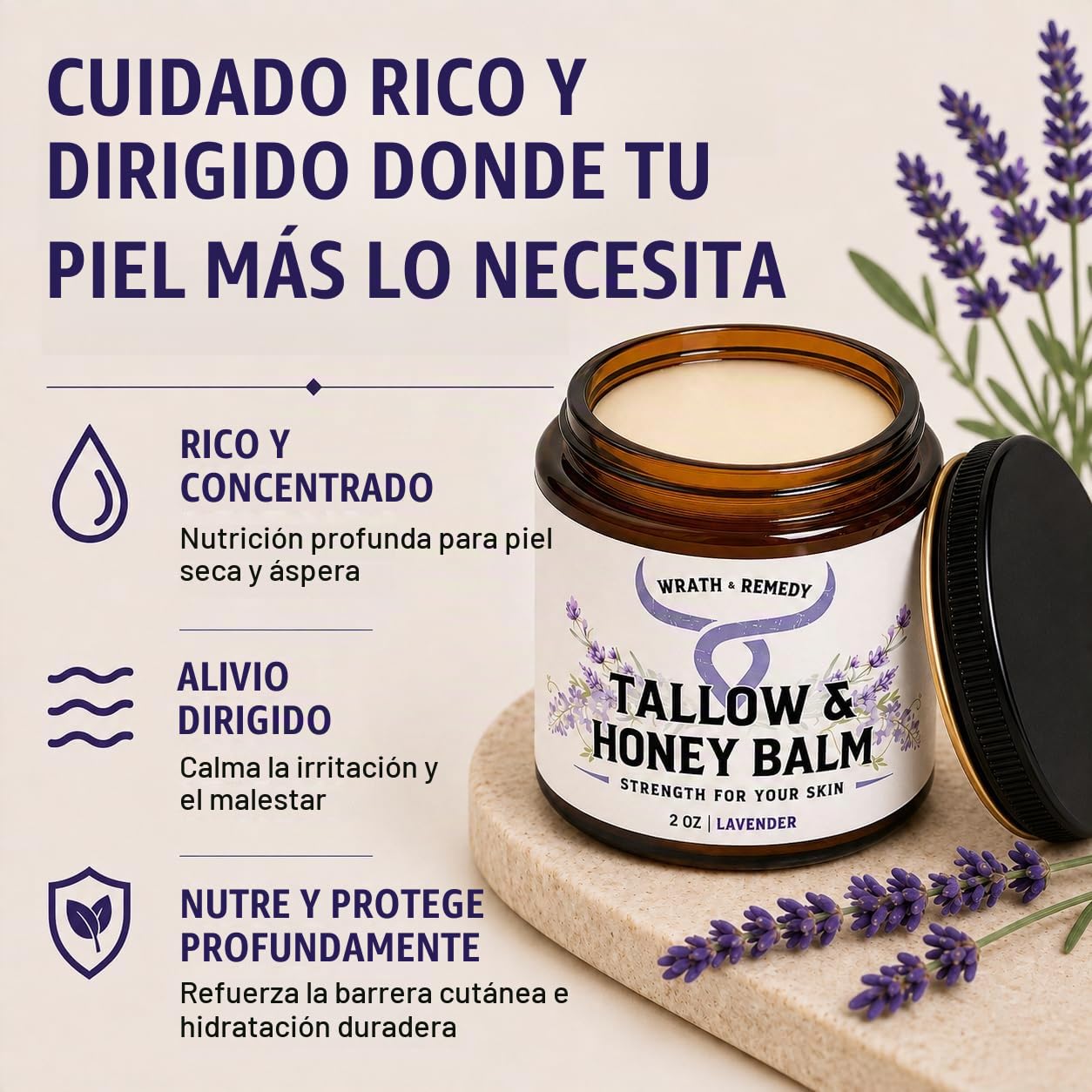BÁLSAMO CONCENTRADO DE SEBO DE RES WRATH Y REMEDY CON LAVANDA, 2 OZ - 2