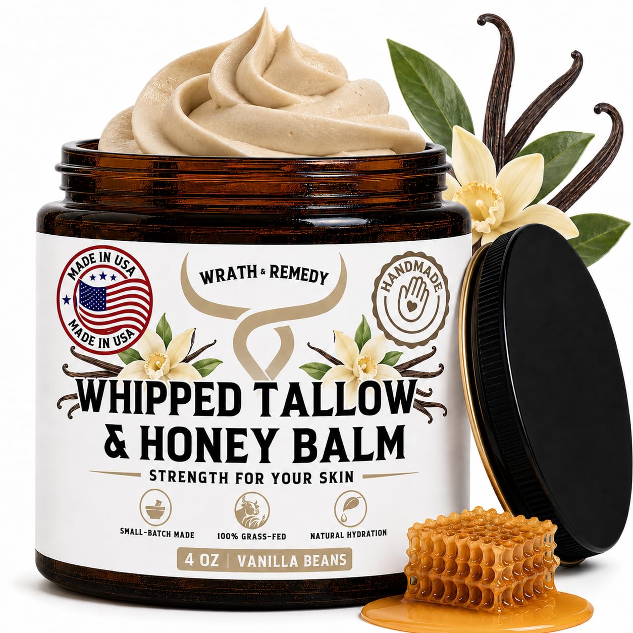 BÁLSAMO CORPORAL WRATH Y REMEDY SEBO DE RES ORGÁNICO VAINILLA 4 OZ - 1