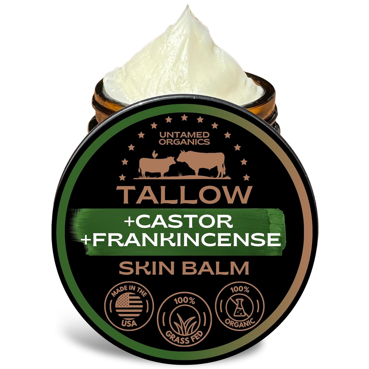 BÁLSAMO UNTAMED ORGANICS DE SEBO DE RES GRASS-FED CON ACEITE DE RICINO E INCIENSO 2 OZ - 1