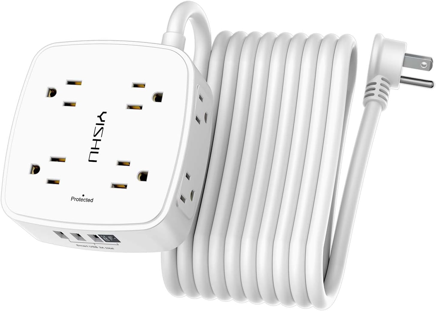 REGLETA DE 8 TOMACORRIENTES CON 4 PUERTOS USB Y CABLE DE 20 PIES YISHU - 1