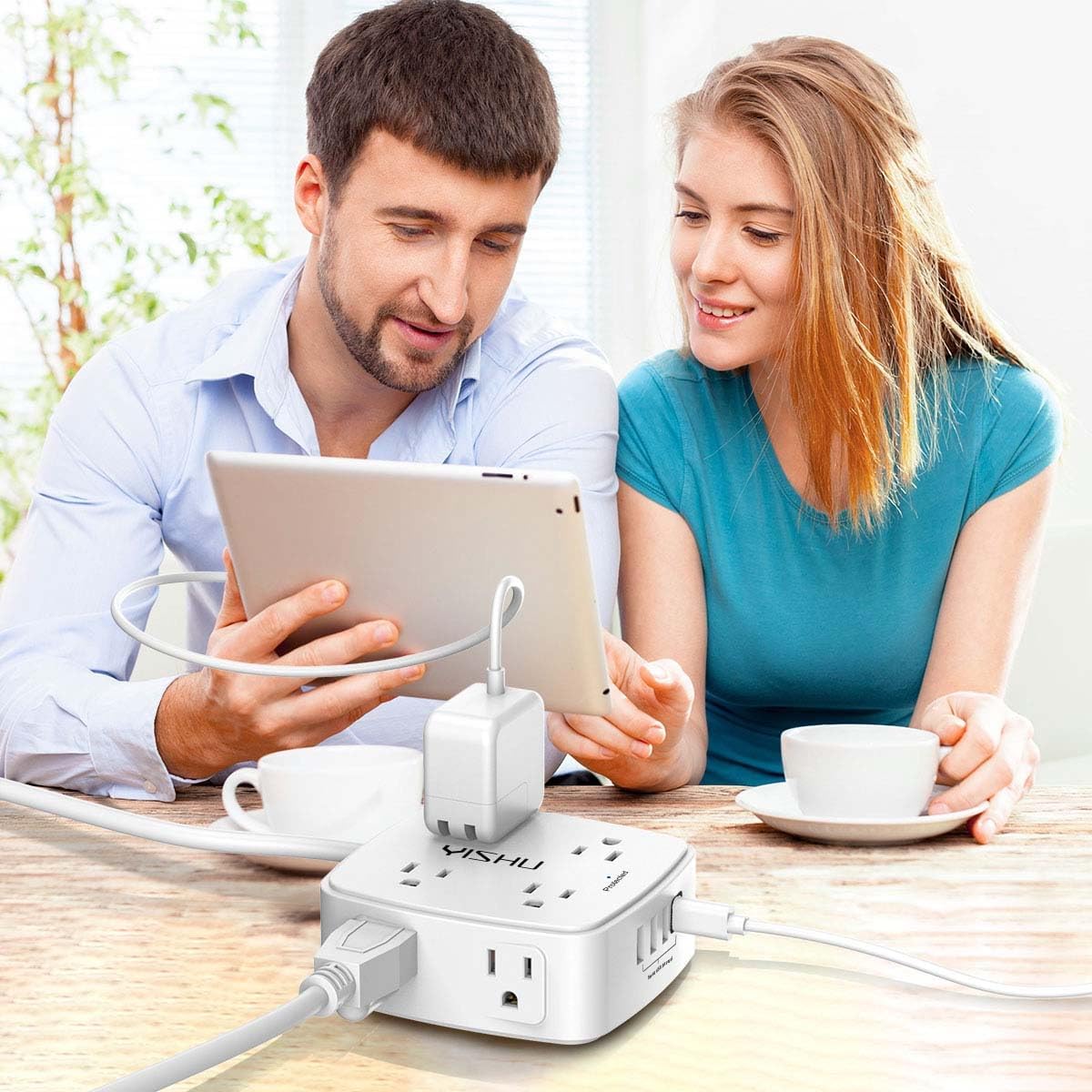 REGLETA DE 8 TOMACORRIENTES CON 4 PUERTOS USB Y CABLE DE 20 PIES YISHU - 4