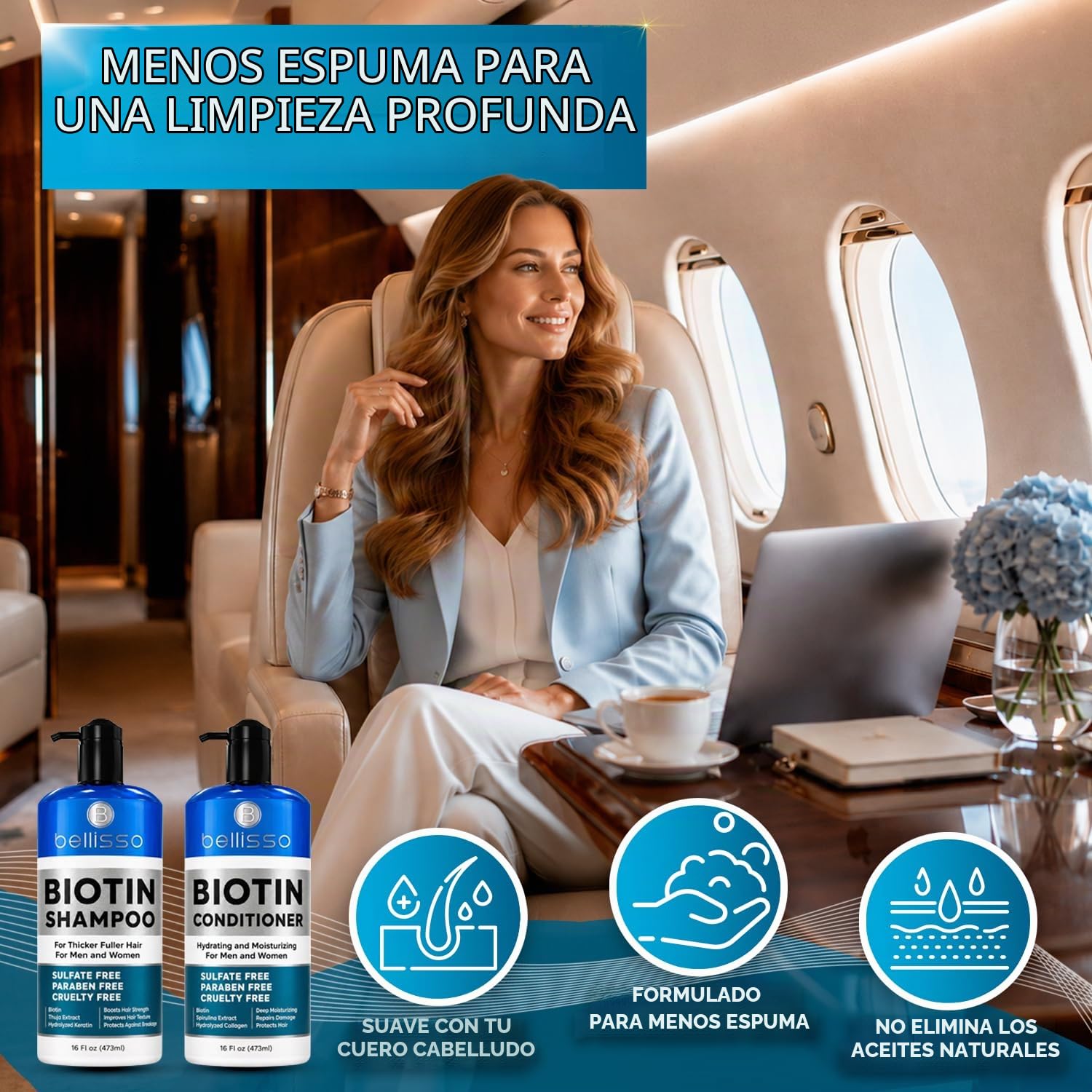 SET DE SHAMPOO Y ACONDICIONADOR BELLISSO BIOTINA LIBRE DE SULFATOS Y PARABENOS - 4