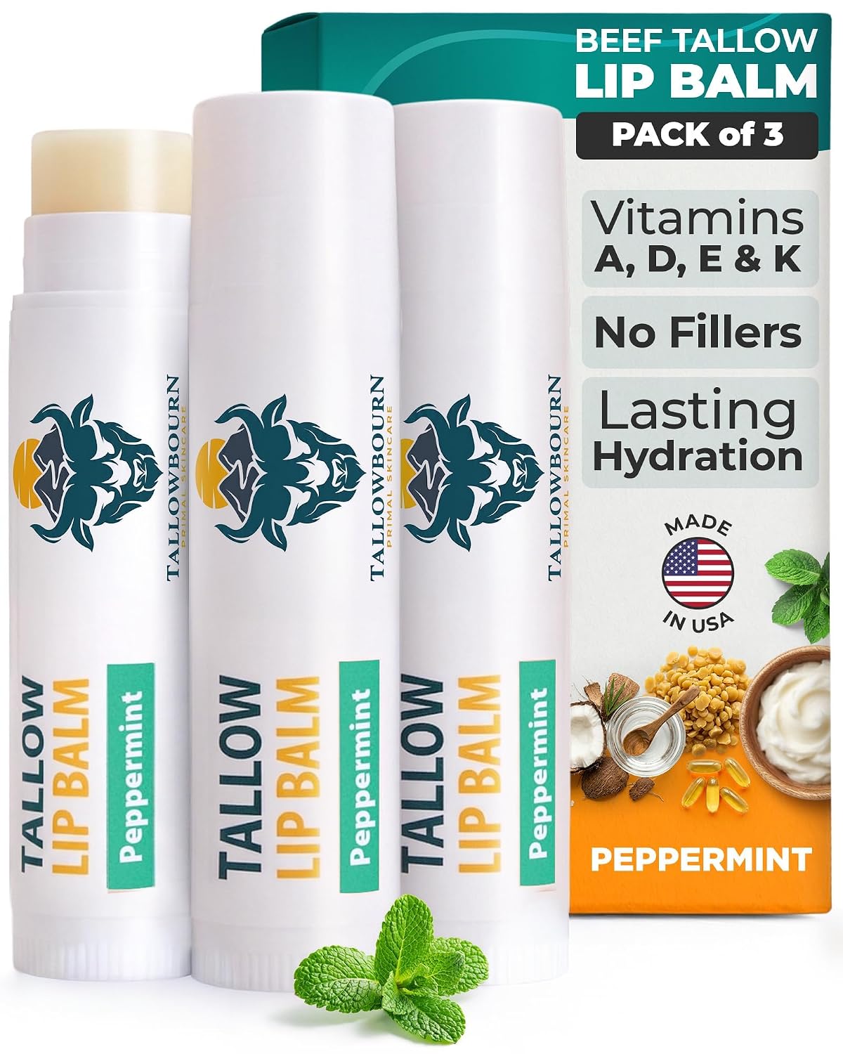 BÁLSAMO LABIAL HIDRATANTE TALLOWBOURN GRASS-FED BEEF TALLOW MENTA PACK 3 - 1
