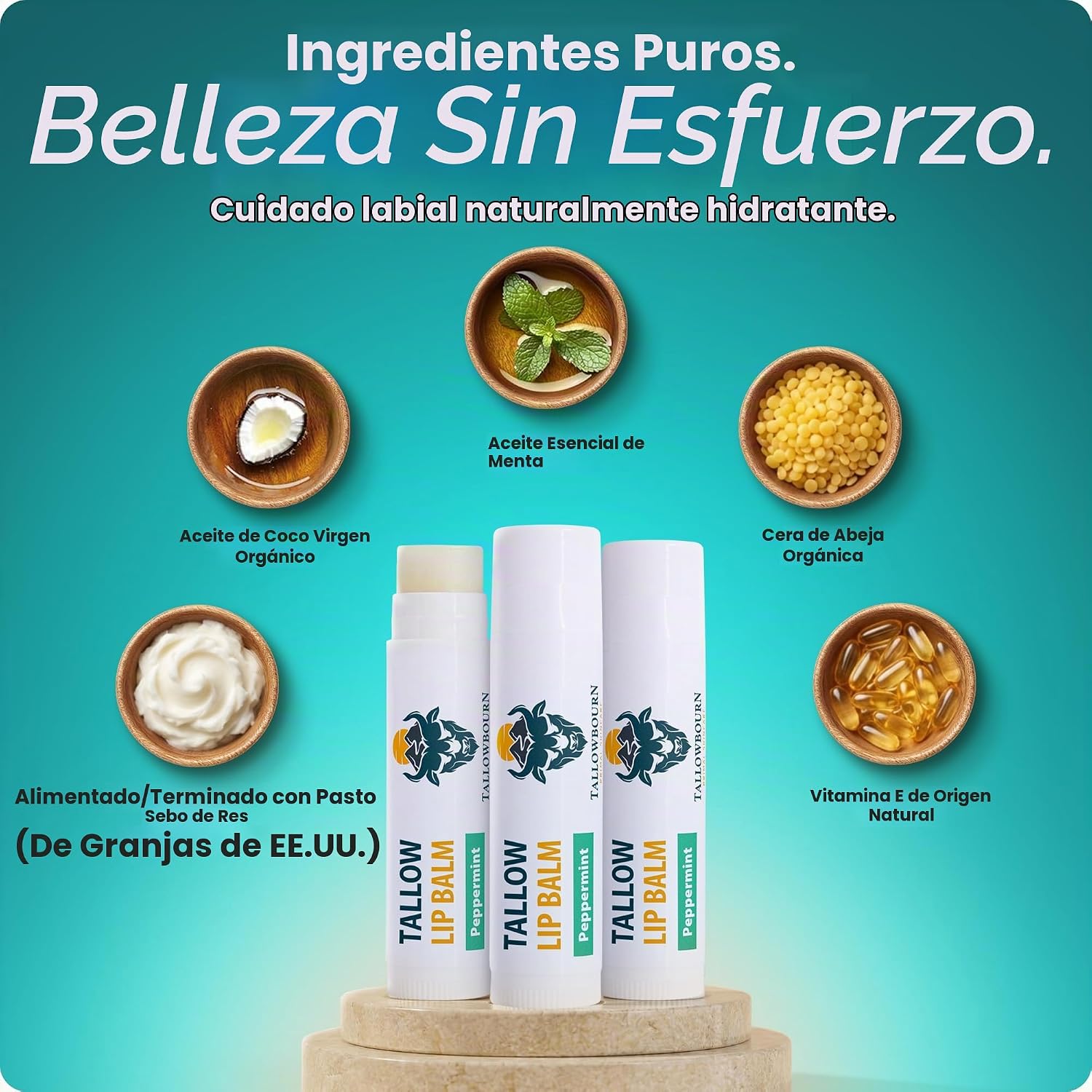BÁLSAMO LABIAL HIDRATANTE TALLOWBOURN GRASS-FED BEEF TALLOW MENTA PACK 3 - 4