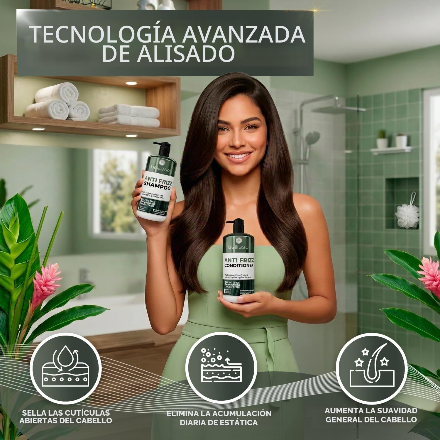SET DE SHAMPOO Y ACONDICIONADOR BELLISSO ANTI FRIZZ SIN SULFATOS 16 FL OZ - 4