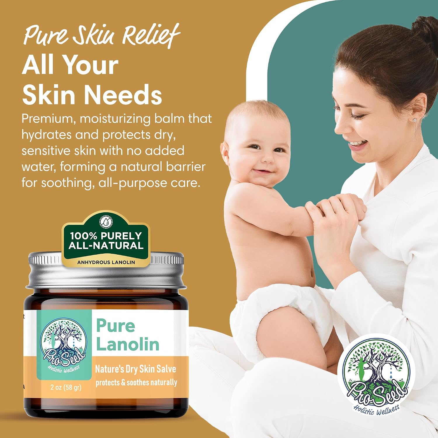BÁLSAMO DE LANOLINA PURA PROSEED PARA MAMÁS, BEBÉS Y PIEL, 2 OZ, FRASCO DE VIDRIO - 2