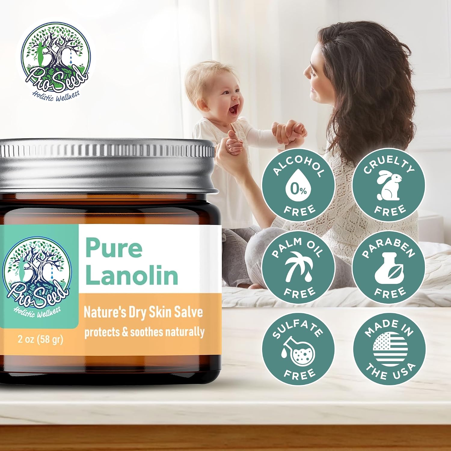 BÁLSAMO DE LANOLINA PURA PROSEED PARA MAMÁS, BEBÉS Y PIEL, 2 OZ, FRASCO DE VIDRIO - 3