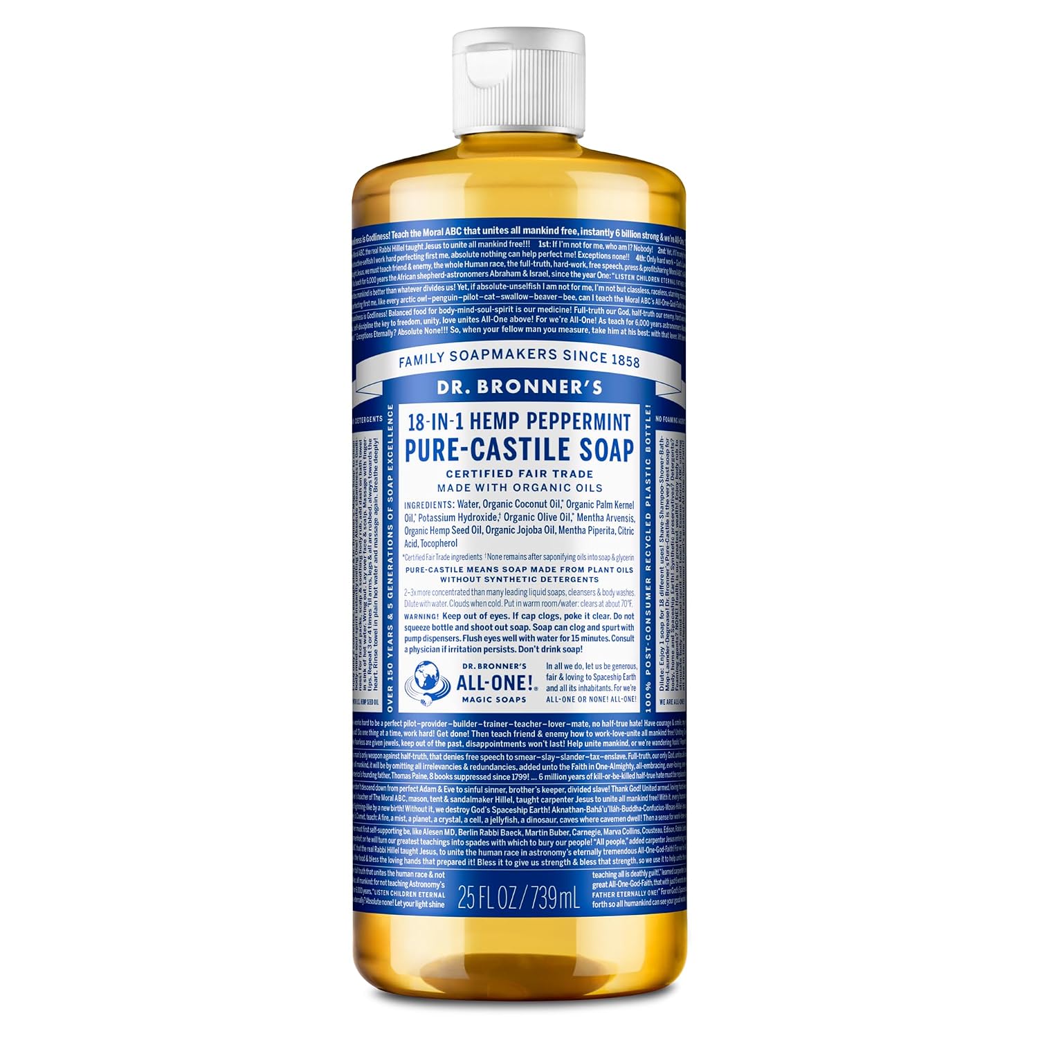 JABÓN LÍQUIDO DR. BRONNER'S MENTA PIPERINA CASTILLA PURA CON ACEITES ORGÁNICOS 25 OZ - 1