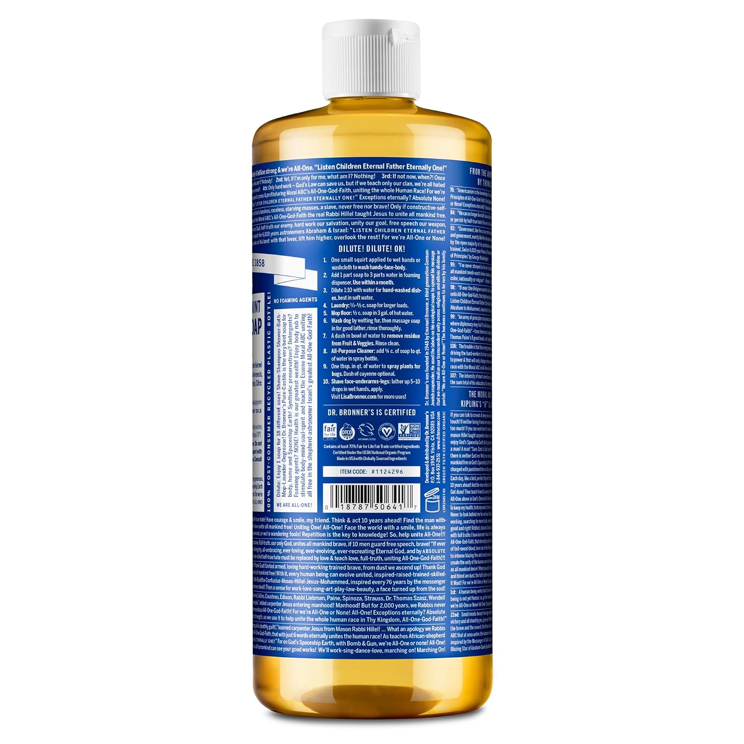 JABÓN LÍQUIDO DR. BRONNER'S MENTA PIPERINA CASTILLA PURA CON ACEITES ORGÁNICOS 25 OZ - 2