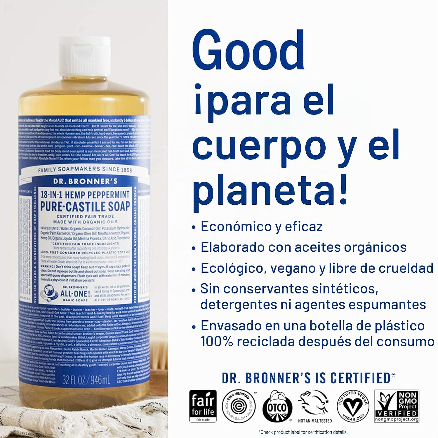 JABÓN LÍQUIDO DR. BRONNER'S MENTA PIPERINA CASTILLA PURA CON ACEITES ORGÁNICOS 25 OZ - 4