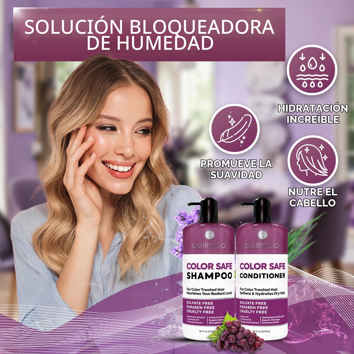 SET DE SHAMPOO Y ACONDICIONADOR BELLISSO COLOR SAFE CON PROTECCIÓN ANTIDECOLORACIÓN - 5