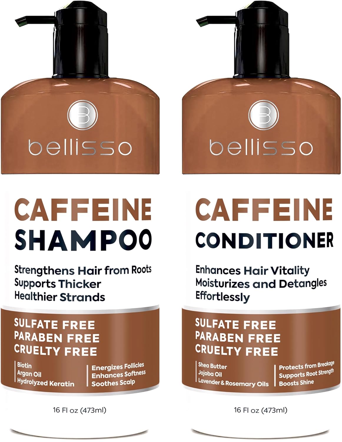 SET DE CHAMPÚ Y ACONDICIONADOR BELLISSO CAFEÍNA VOLUMEN PARA CABELLO FINO - 1