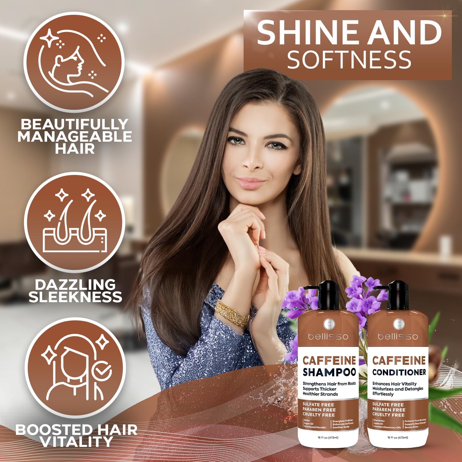 SET DE CHAMPÚ Y ACONDICIONADOR BELLISSO CAFEÍNA VOLUMEN PARA CABELLO FINO - 5