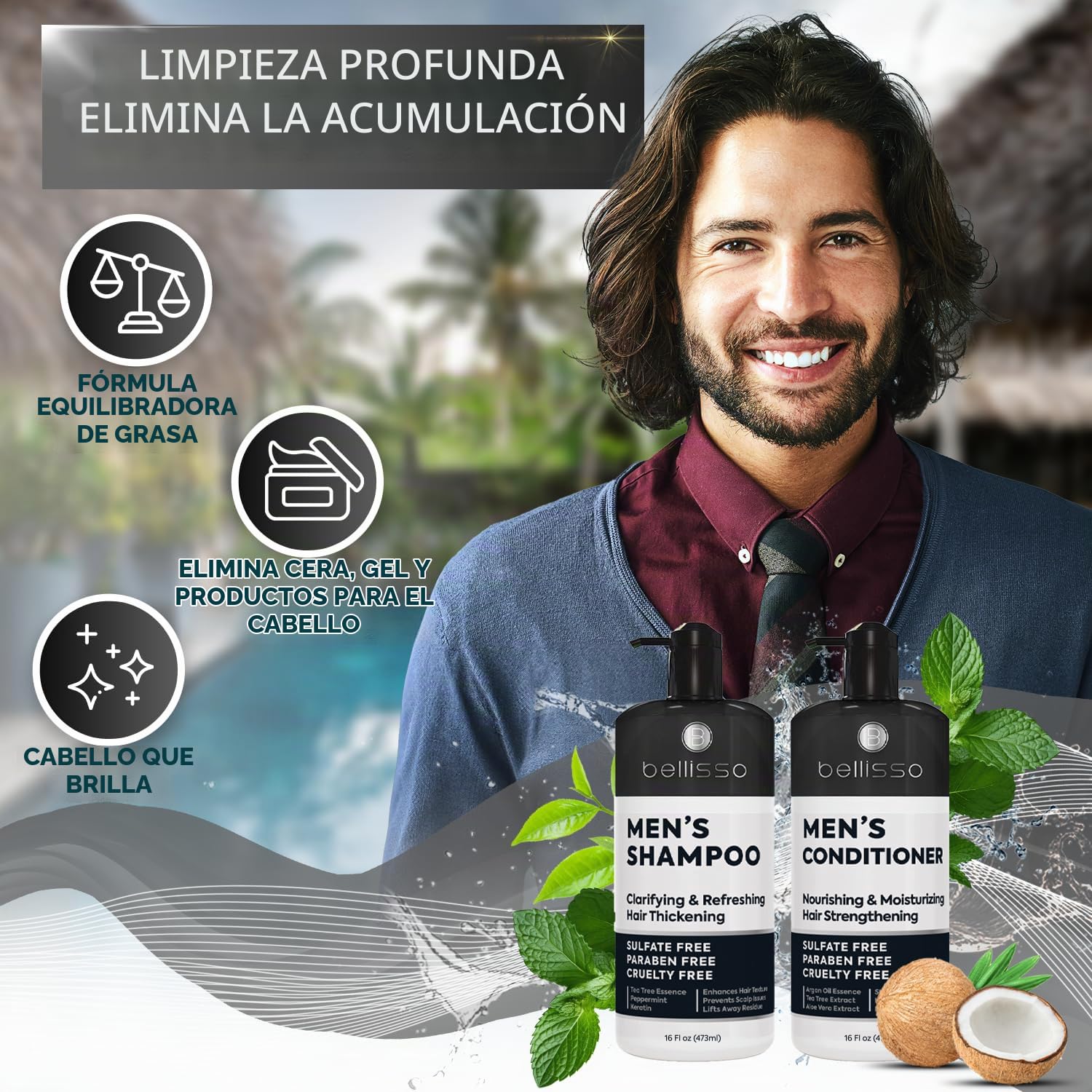 SET DE SHAMPOO Y ACONDICIONADOR PARA HOMBRE BELLISSO SIN SULFATOS - 2