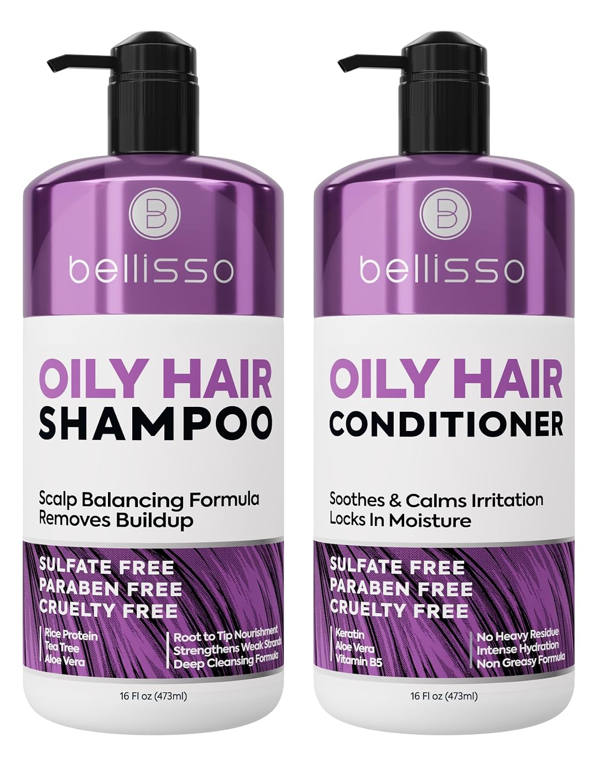 SET DE CHAMPÚ Y ACONDICIONADOR BELLISSO PARA CABELLO GRASO SIN SULFATOS 16 FL OZ - 1