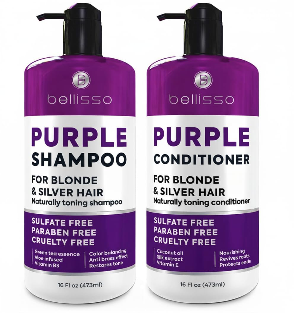 SET DE SHAMPOO Y ACONDICIONADOR TONIFICANTE PURPLE PARA CABELLO RUBIO PLATINADO Y GRIS - 1
