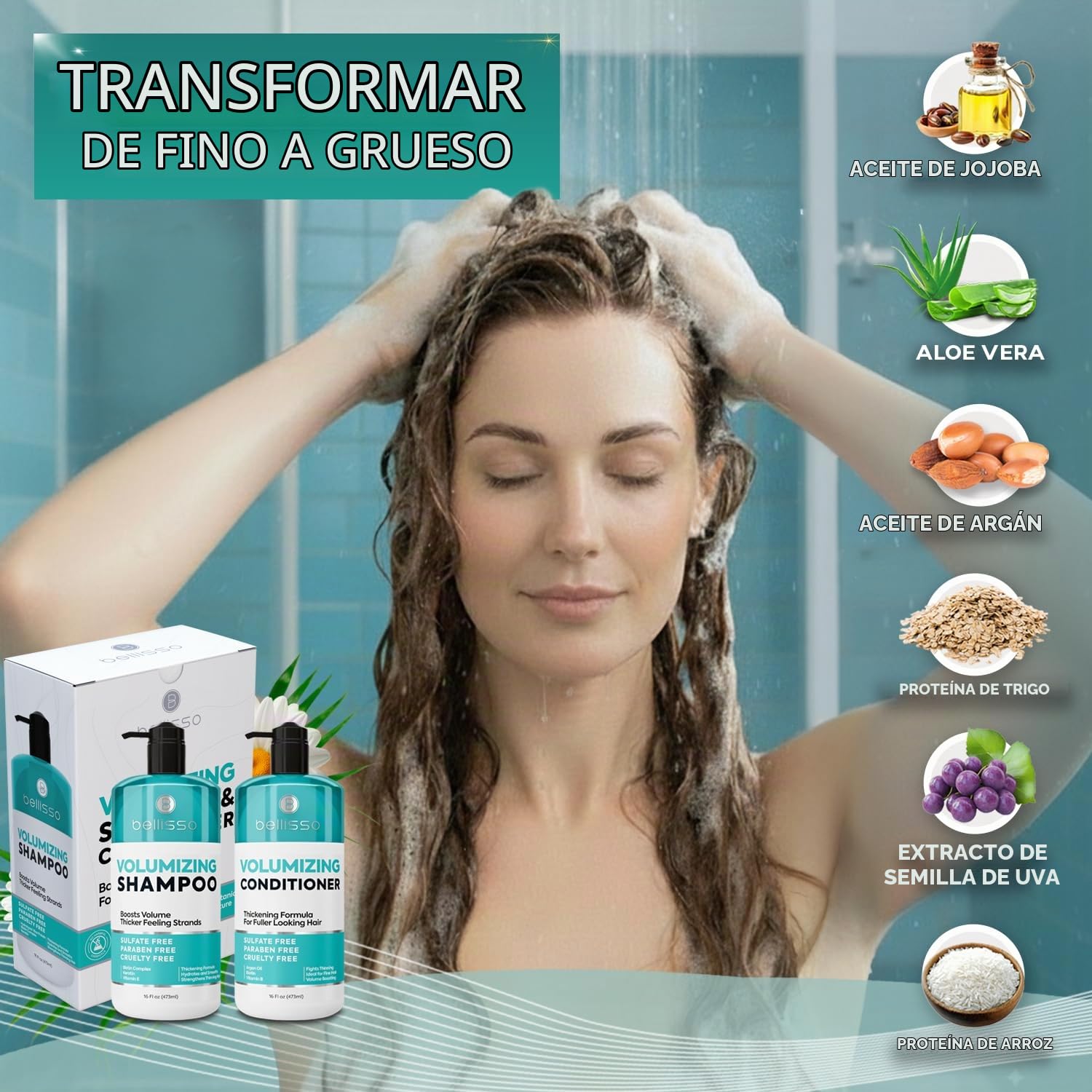 SET DE CHAMPÚ Y ACONDICIONADOR VOLUMINIZADOR BELLISSO SIN SULFATOS PARA CABELLO FINO 16 FL OZ - 5