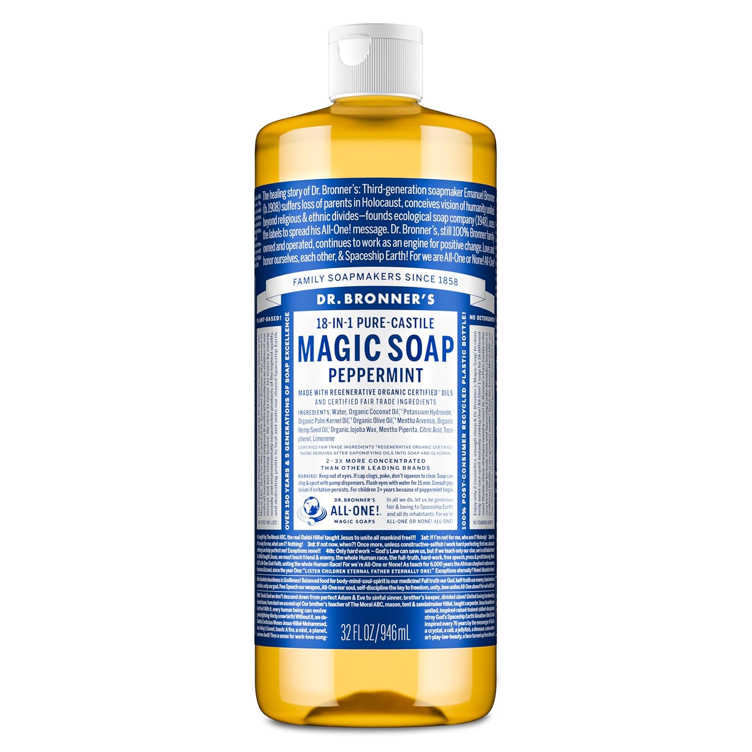 JABÓN LÍQUIDO PURE-CASTILE DR. BRONNER'S MENTA PIPERITA 946 ML - 1