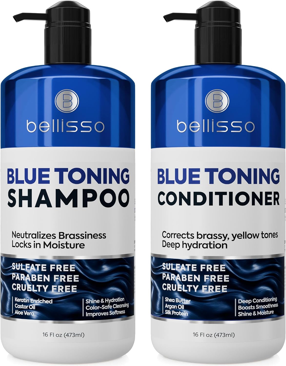 SET DE SHAMPOO Y ACONDICIONADOR AZUL BELLISSO NEUTRALIZADOR DE TONOS NARANJAS 16 FL OZ - 1