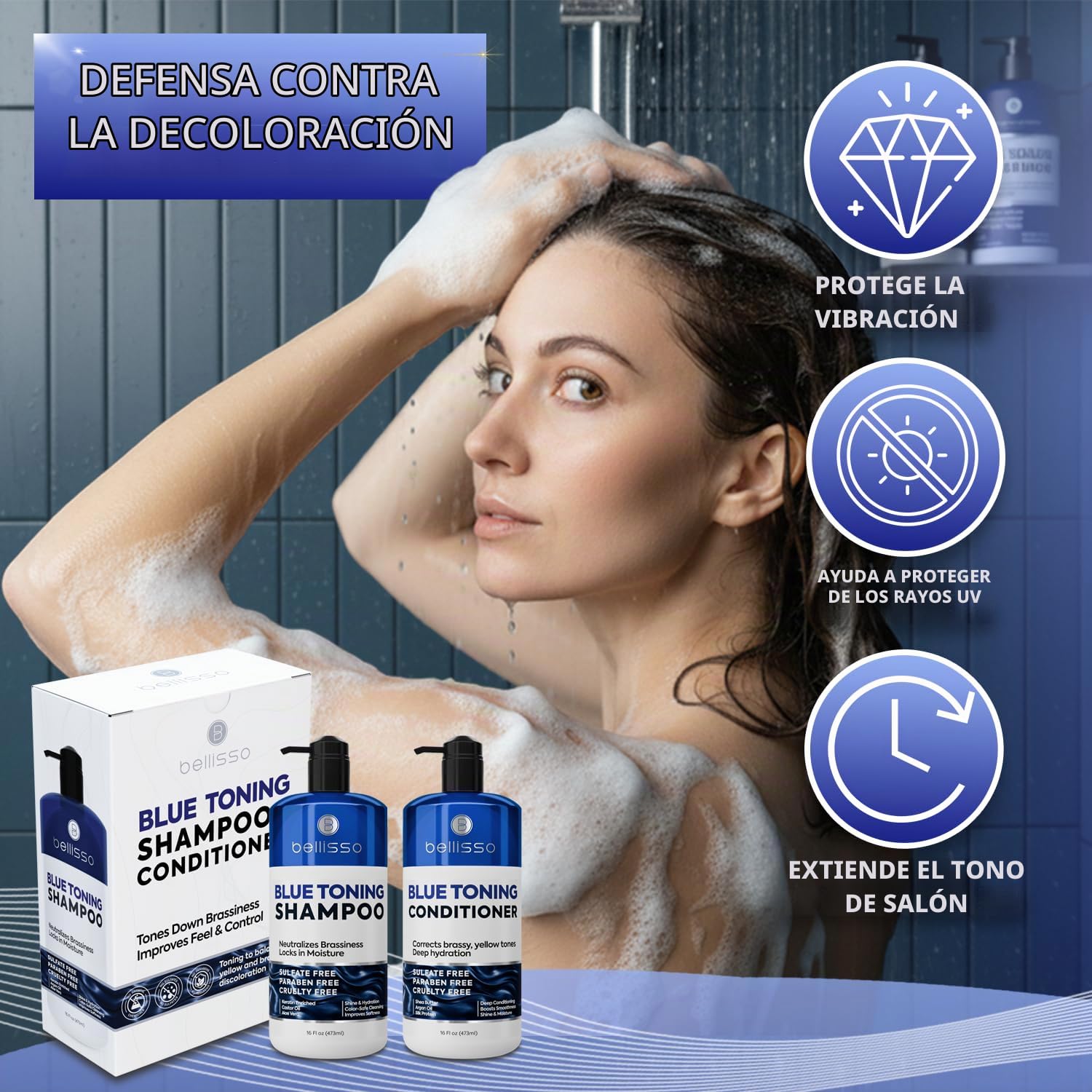 SET DE SHAMPOO Y ACONDICIONADOR AZUL BELLISSO NEUTRALIZADOR DE TONOS NARANJAS 16 FL OZ - 4