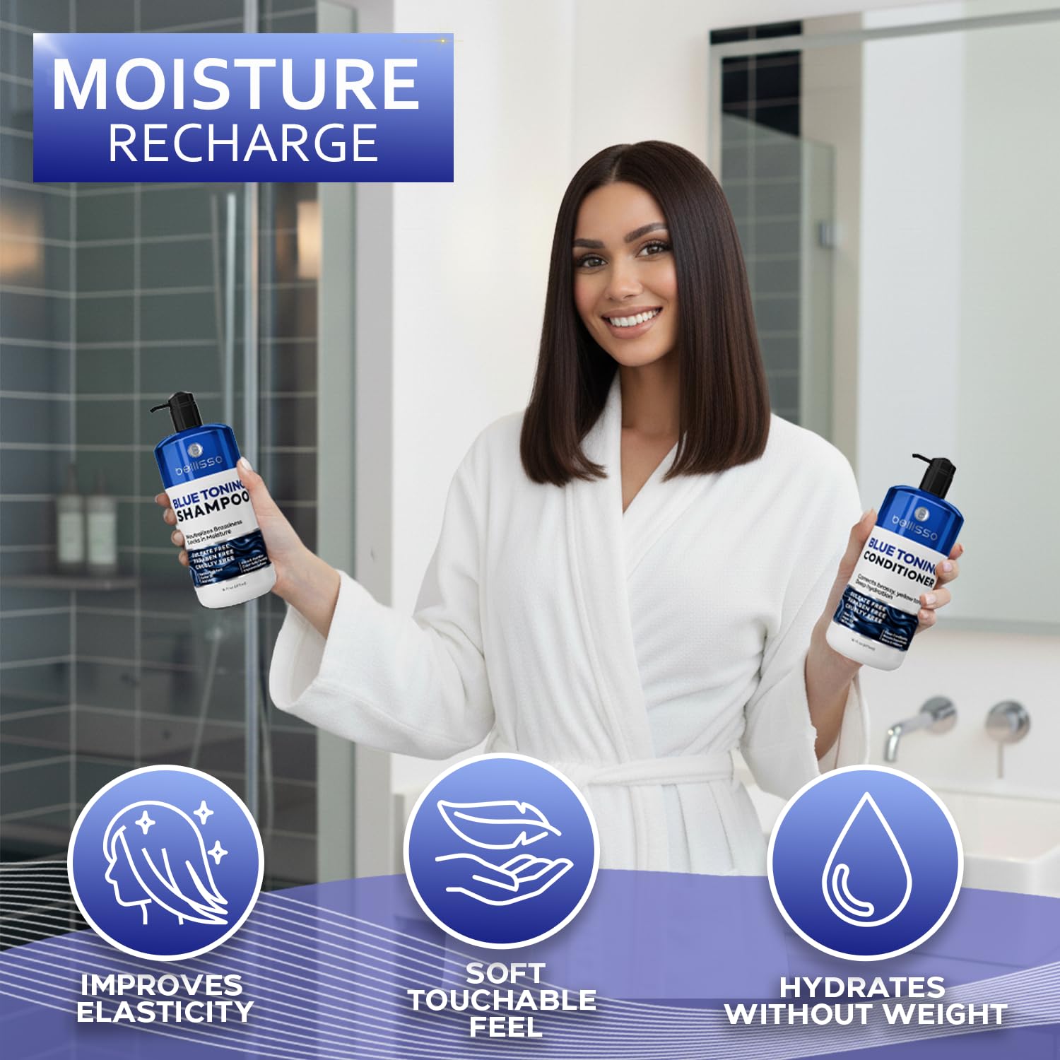 SET DE SHAMPOO Y ACONDICIONADOR AZUL BELLISSO NEUTRALIZADOR DE TONOS NARANJAS 16 FL OZ - 5