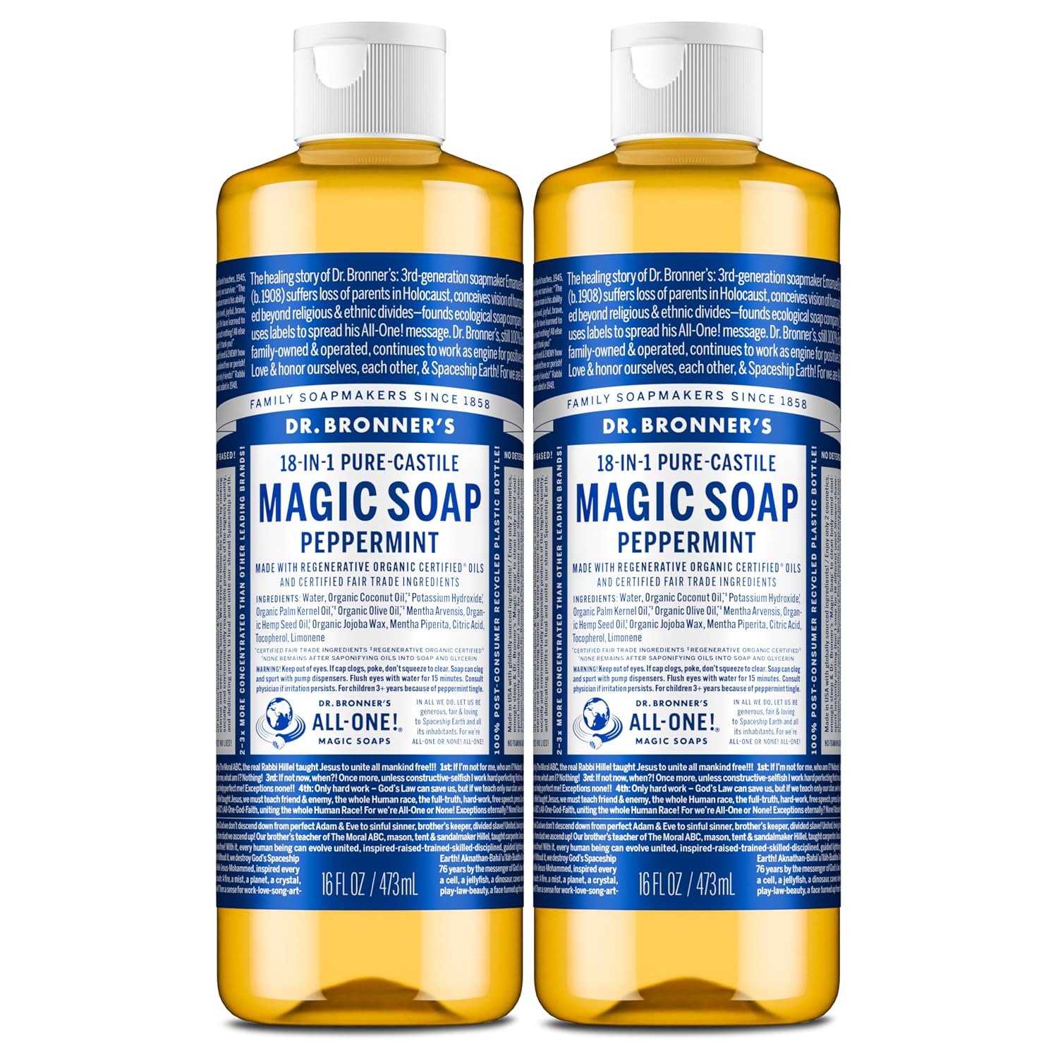 JABÓN LÍQUIDO CASTILE DR. BRONNER'S MENTA PIPERITA 16 OZ PACK 2 UNIDADES - 1