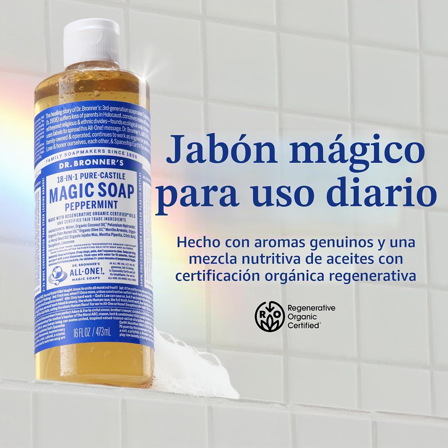 JABÓN LÍQUIDO CASTILE DR. BRONNER'S MENTA PIPERITA 16 OZ PACK 2 UNIDADES - 2
