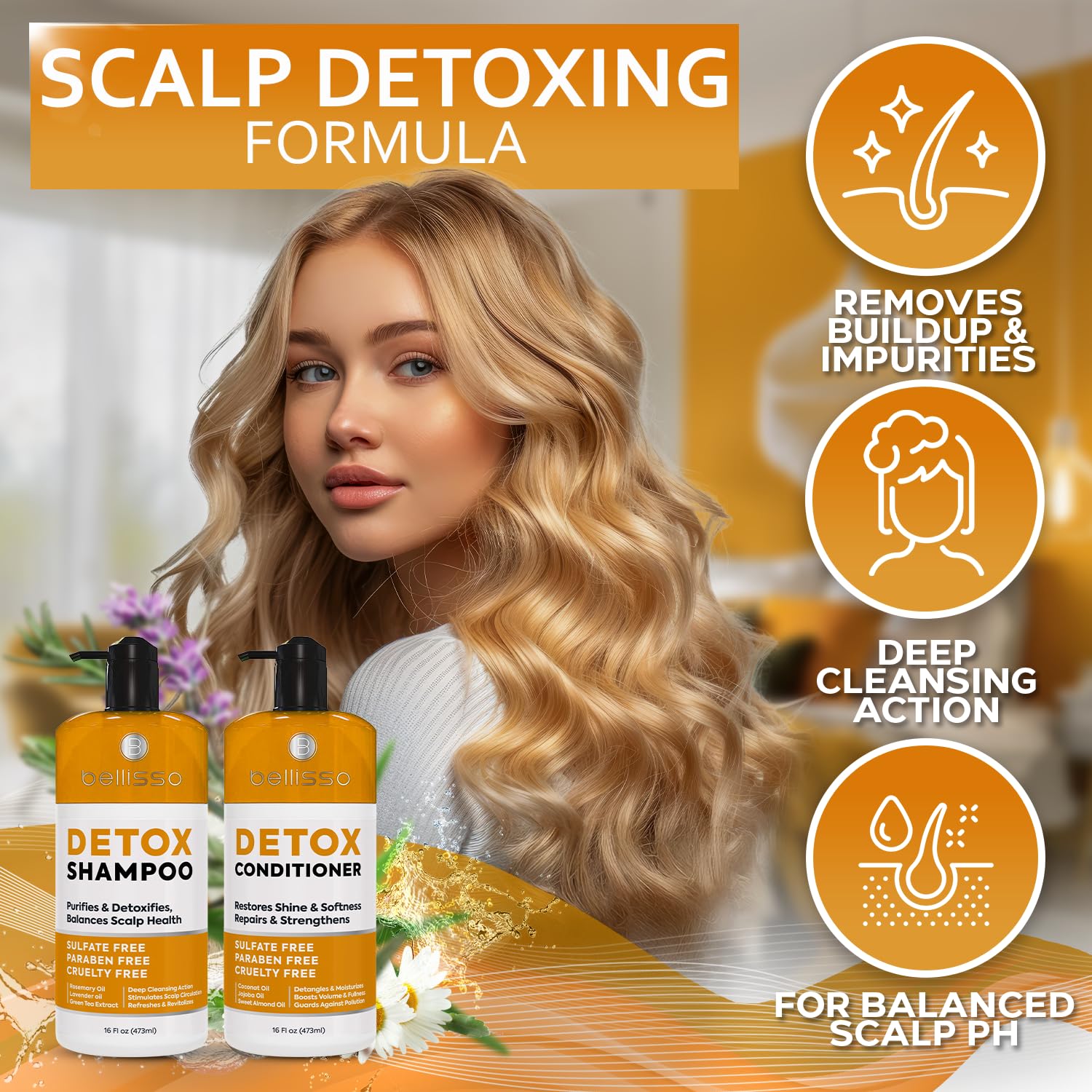 SET DETOX SHAMPOO AND CONDITIONER BELLISSO CON CARBĂN DE BAMBĂ Y ACEITE DE ROMERO - 2