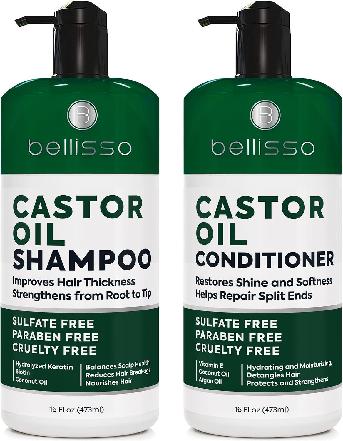 SET DE CHAMPÚ Y ACONDICIONADOR DE ACEITE DE RICINO BELLISSO PARA CABELLO FINO - 1