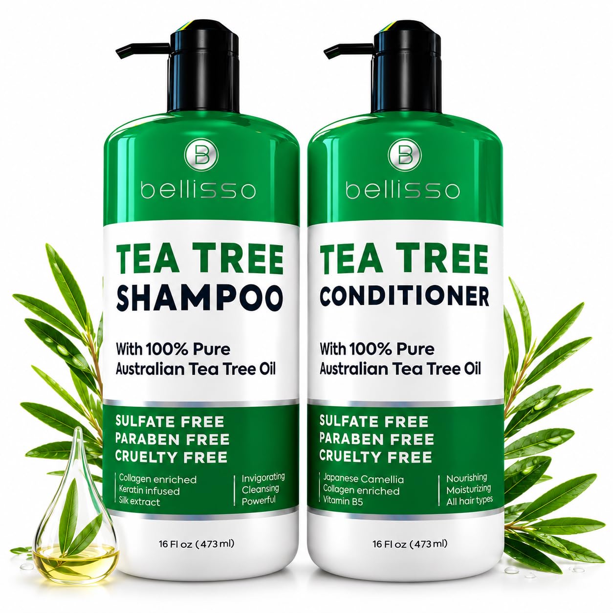 SET DE SHAMPOO Y ACONDICIONADOR TEA TREE BELLISSO CON ACEITE DE ÁRBOL DE TÉ AUSTRALIANO - 1