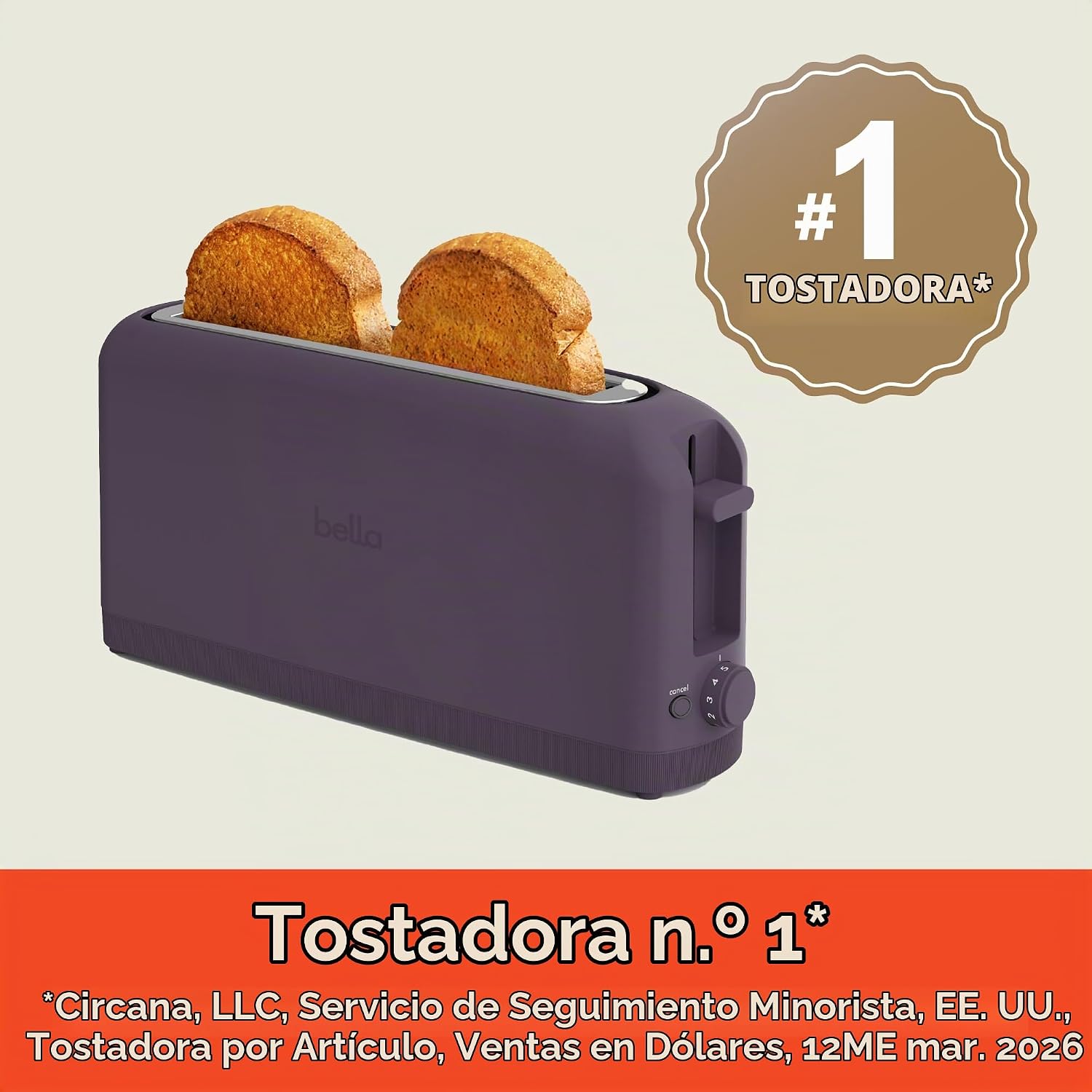 TOSTADORA BELLA 2 REBANADAS RANURA LARGA COLOR CIRUELA - 3