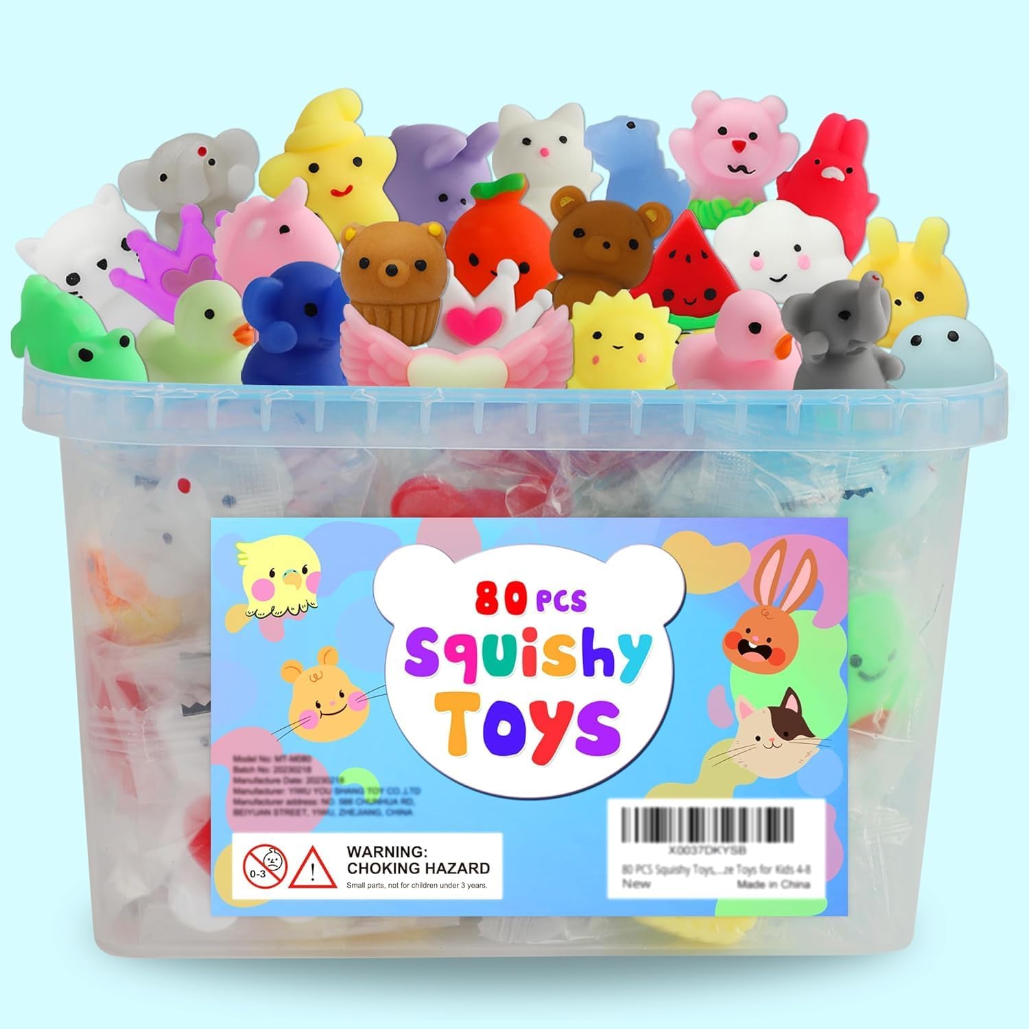 SET DE 80 SQUISHIES KAWAII MOCHI CON BALDE DE ALMACENAMIENTO - 1