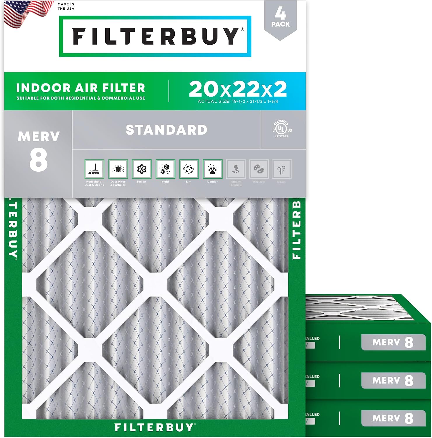 FILTRO DE AIRE FILTERBUY 20X22X2 MERV 8 PACK 4 UNIDADES - 1