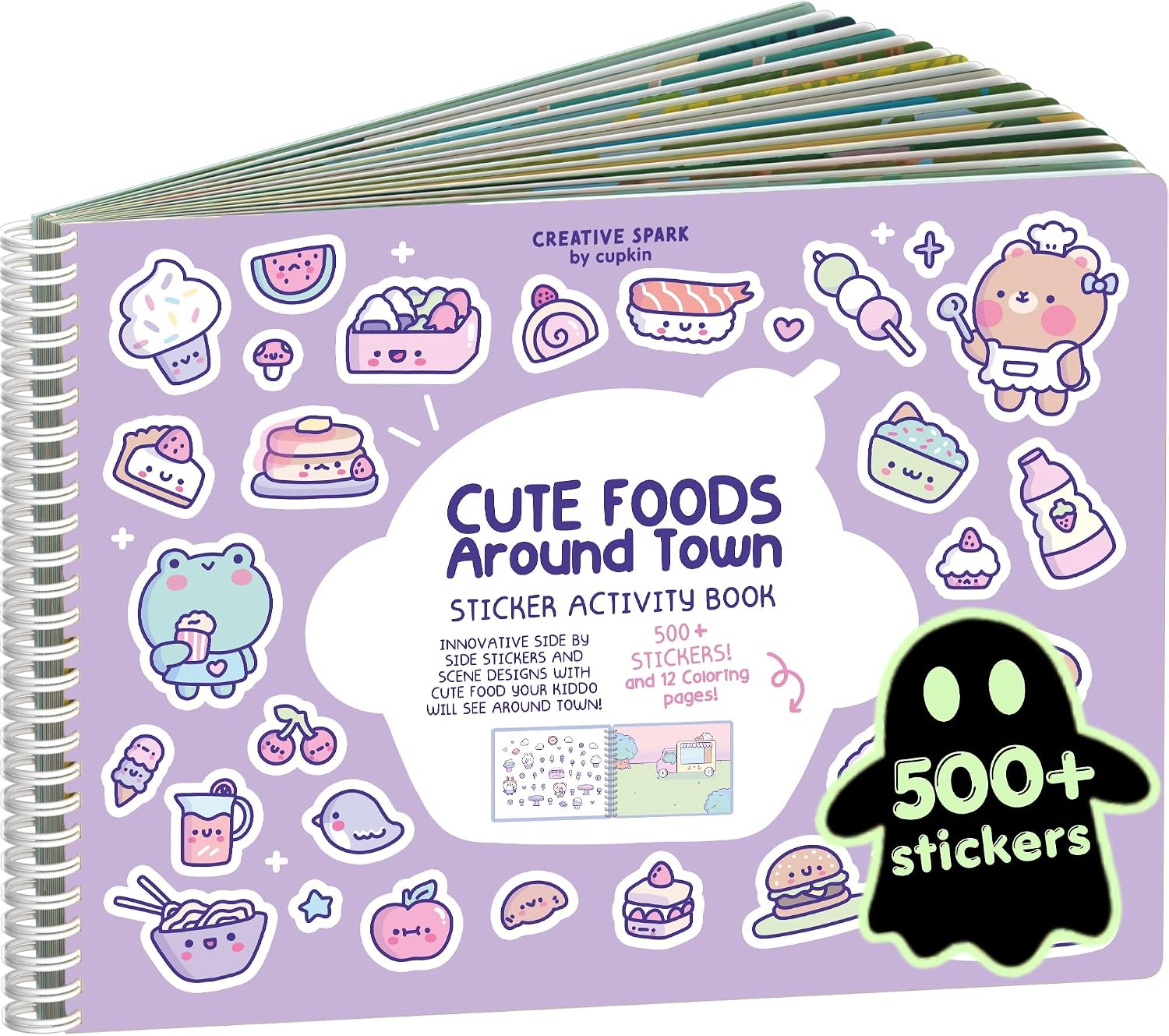 LIBRO DE STICKERS Y COLOREAR CUPKIN CUTE FOODS AROUND TOWN CON 500+ STICKERS - 1
