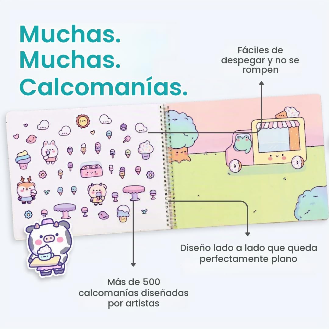 LIBRO DE STICKERS Y COLOREAR CUPKIN CUTE FOODS AROUND TOWN CON 500+ STICKERS - 3