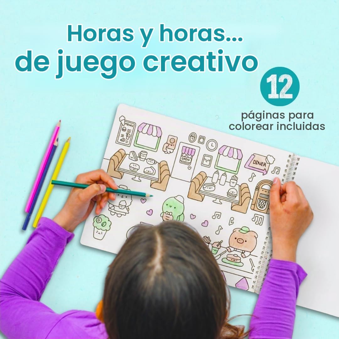 LIBRO DE STICKERS Y COLOREAR CUPKIN CUTE FOODS AROUND TOWN CON 500+ STICKERS - 5
