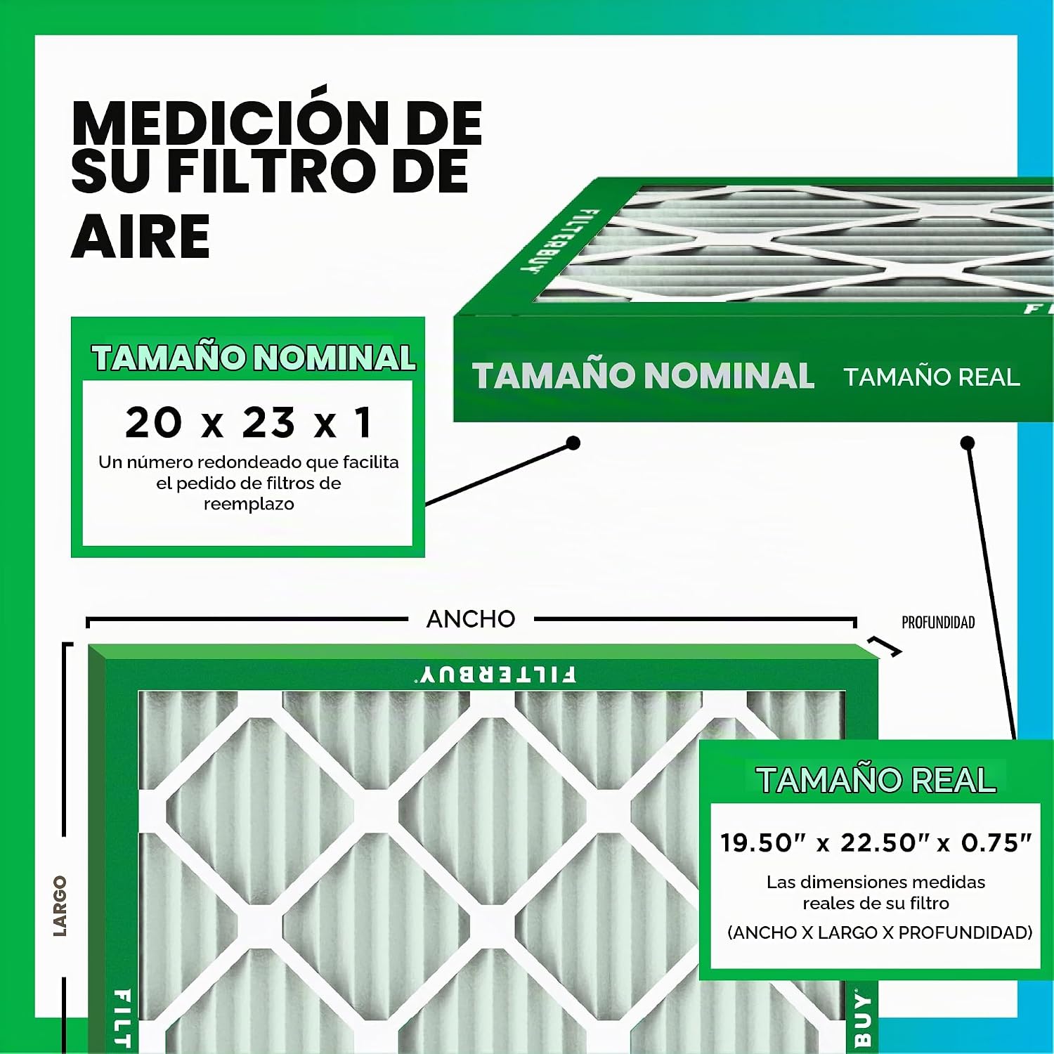 FILTRO DE AIRE FILTERBUY 20X23X1 MERV 8 PACK DE 4 UNIDADES - 2