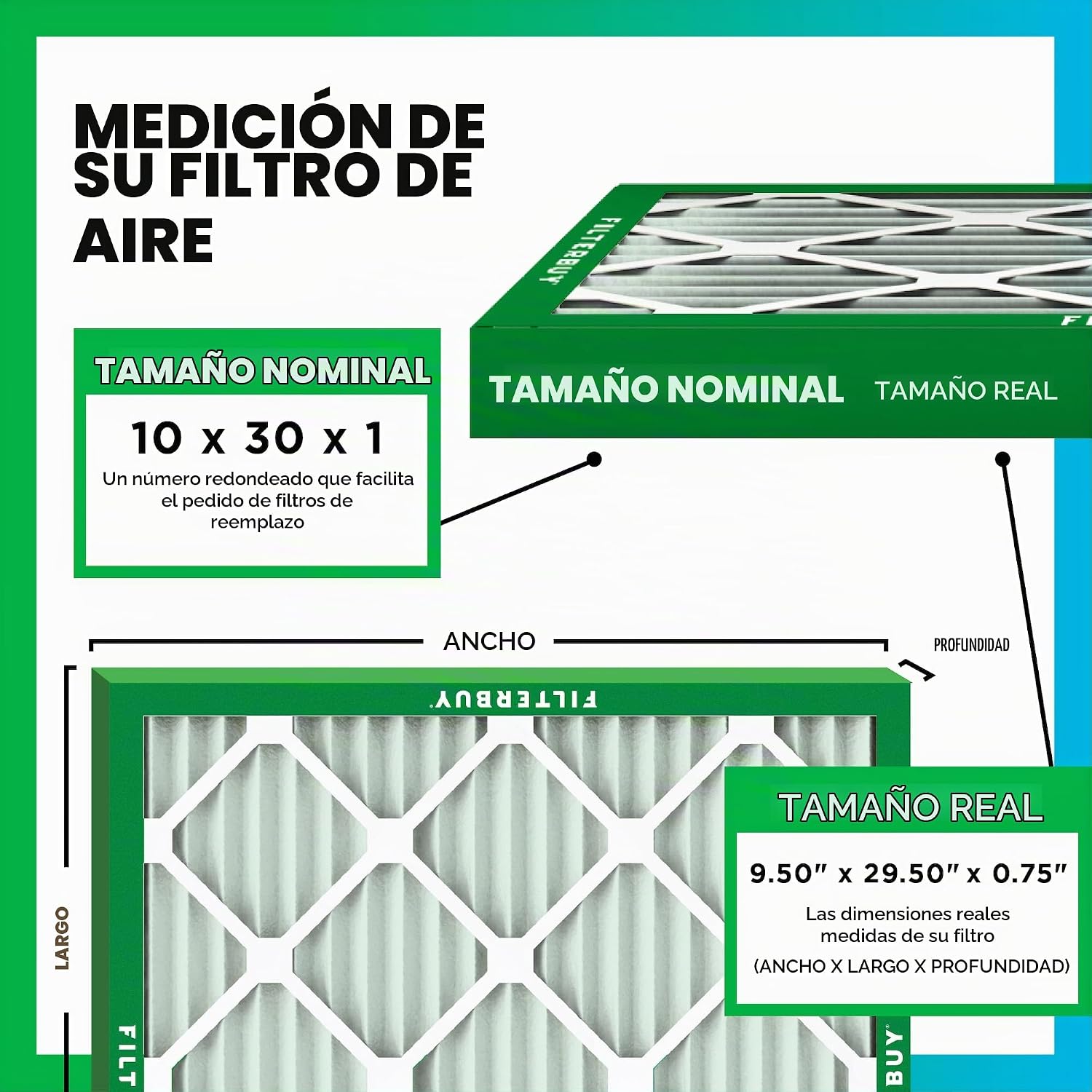 FILTRO DE AIRE FILTERBUY 10X30X1 MERV 8 PACK 4 UNIDADES - 2