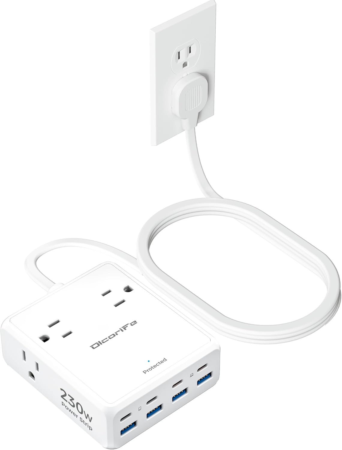 REGLETA DE CORRIENTE OLCORIFE 230W CON 4 TOMAS AC Y 8 PUERTOS USB, CABLE DE 5 PIES - 1
