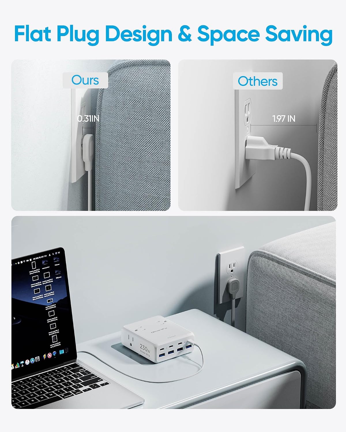 REGLETA DE CORRIENTE OLCORIFE 230W CON 4 TOMAS AC Y 8 PUERTOS USB, CABLE DE 5 PIES - 4
